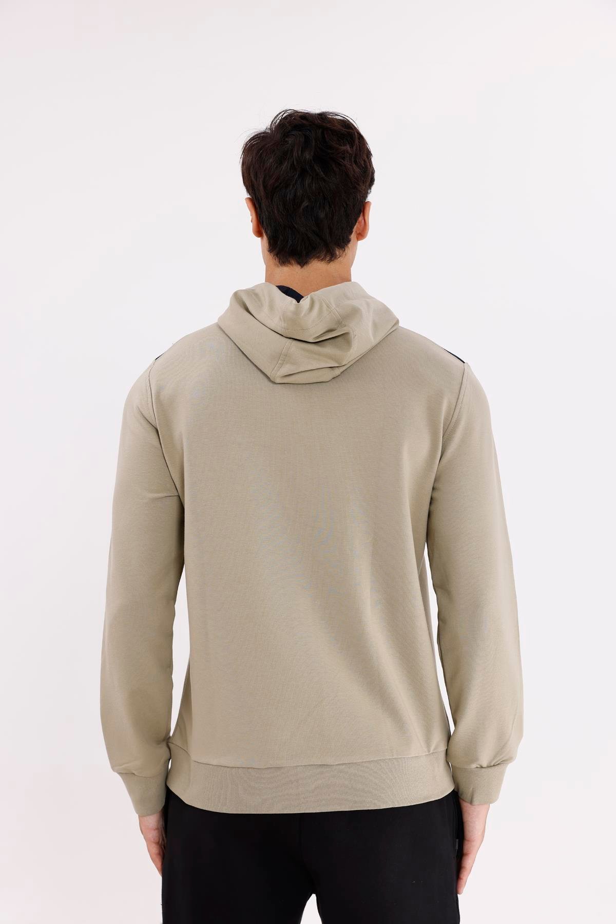 Omuz Panel Detaylı Fermuarlı Kapüşonlu Erkek Sweatshirt