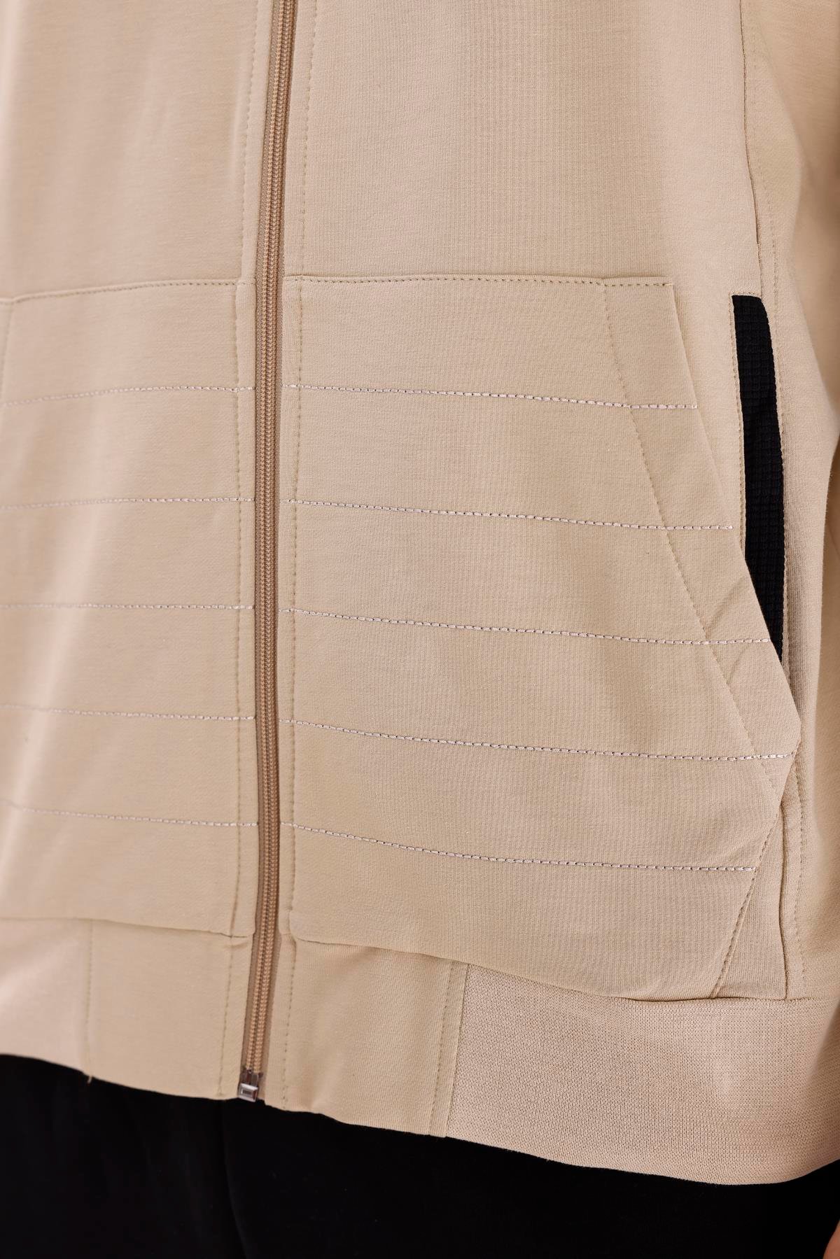 Omuz Panel Detaylı Fermuarlı Kapüşonlu Erkek Sweatshirt