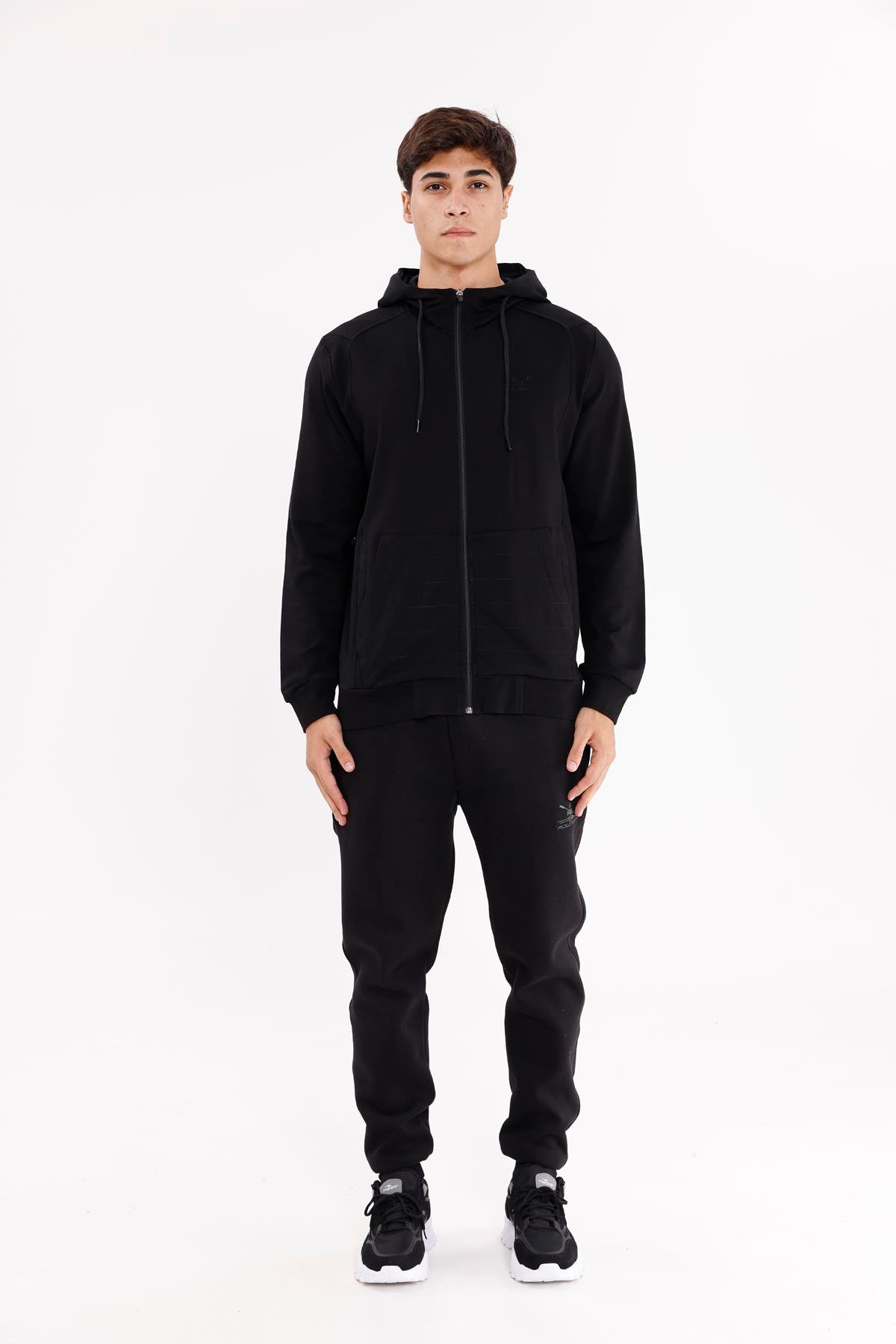 Omuz Panel Detaylı Fermuarlı Kapüşonlu Erkek Sweatshirt