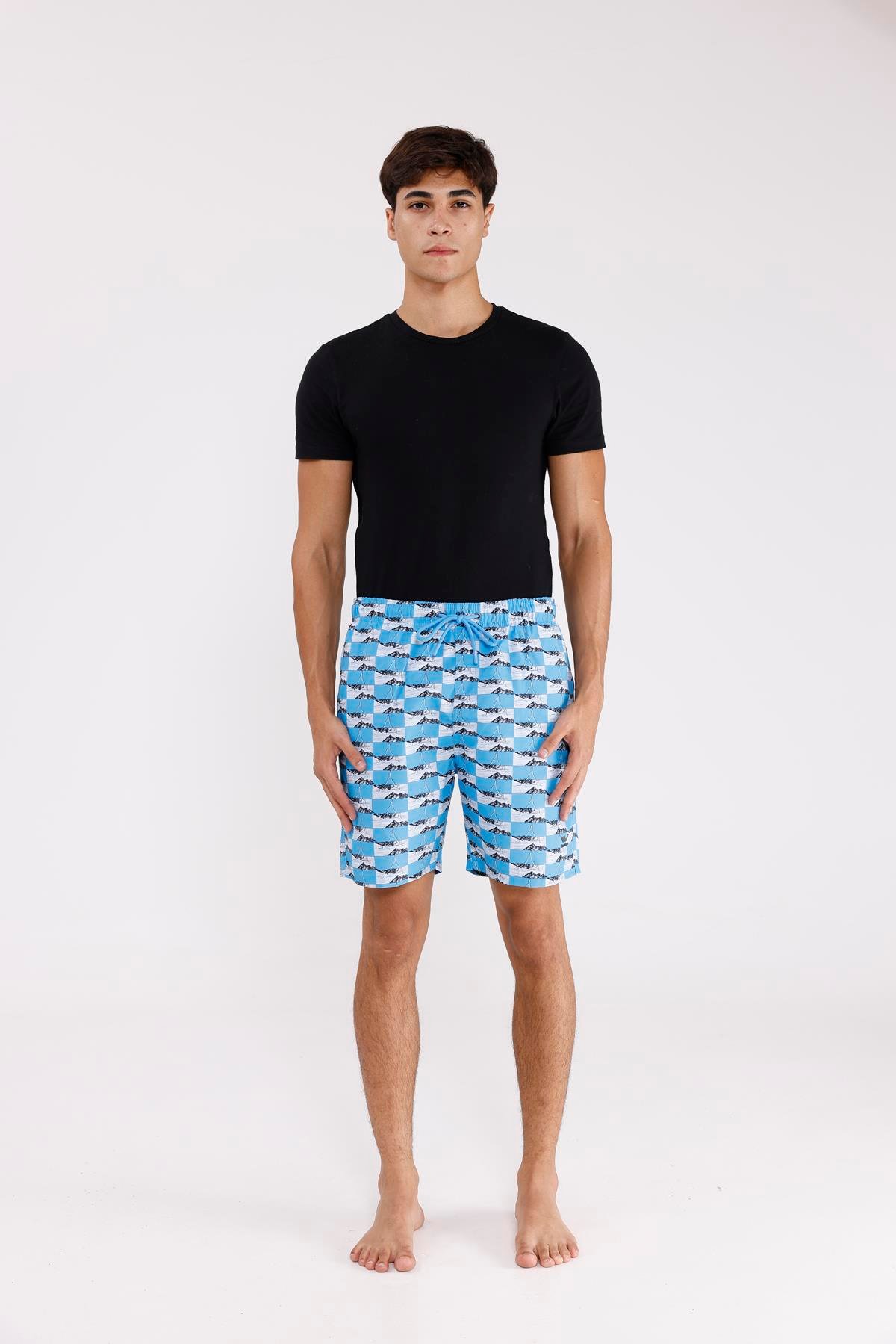 Palermo Dijital Baskı Hızlı Kuruyan Rahat Kalıp Ayarlanabilir Bel Cepli Deniz Şortu
