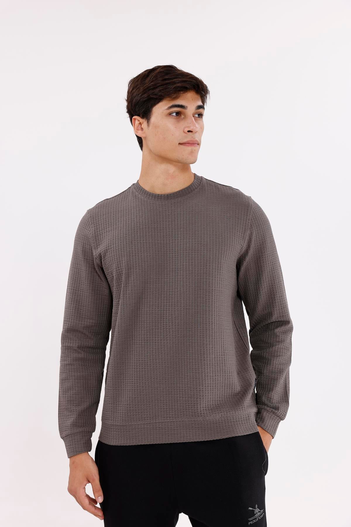 Petek Yüzeyli Bisiklet Yaka Rahat Kalıp Lastik Manşetli Mevsimlik Sweatshirt