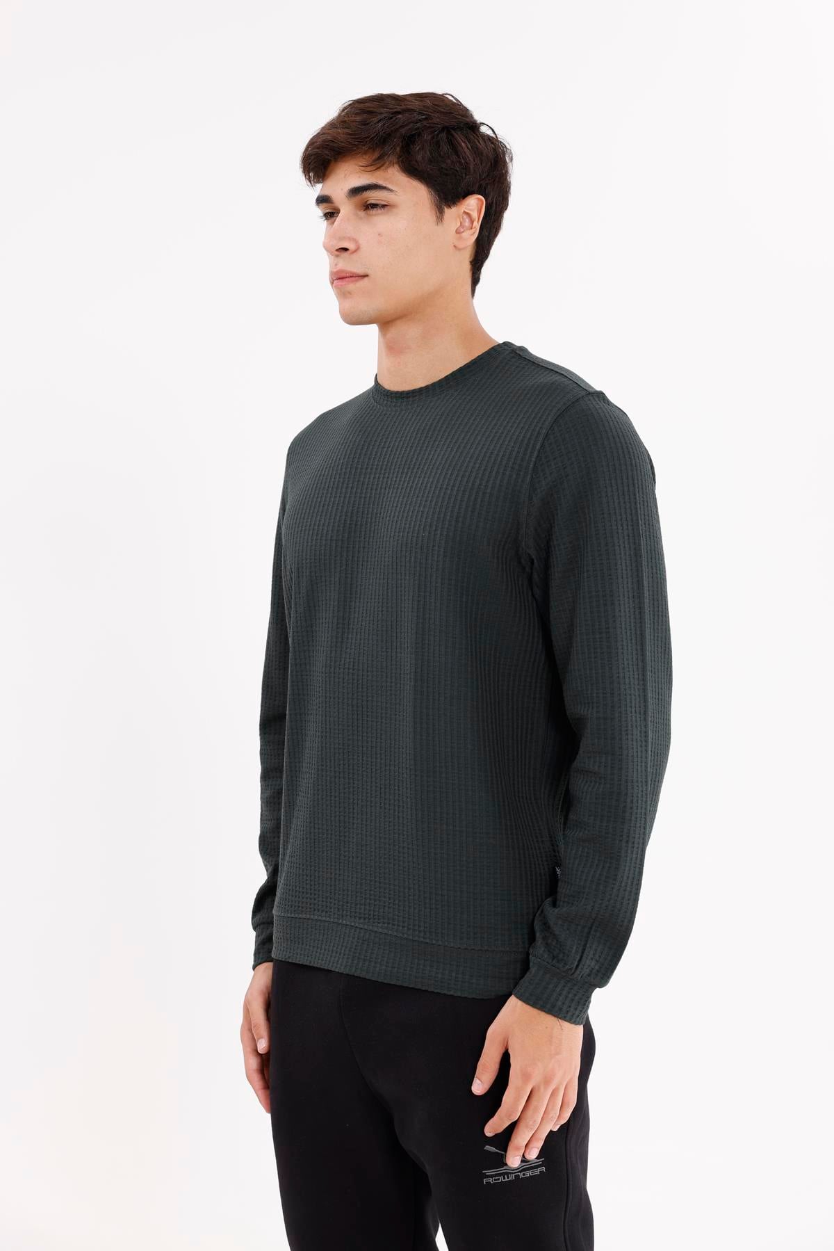 Petek Yüzeyli Bisiklet Yaka Rahat Kalıp Lastik Manşetli Mevsimlik Sweatshirt