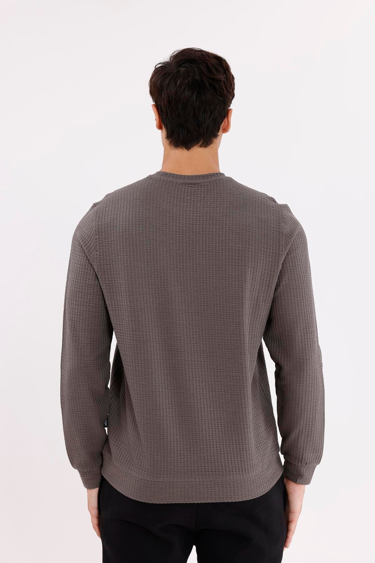 Petek Yüzeyli Bisiklet Yaka Rahat Kalıp Lastik Manşetli Mevsimlik Sweatshirt