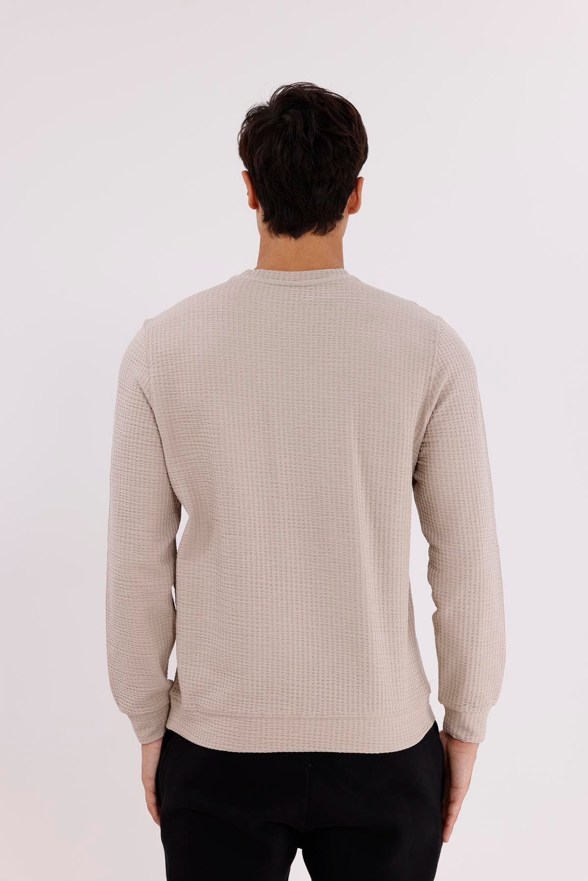 Petek Yüzeyli Bisiklet Yaka Rahat Kalıp Lastik Manşetli Mevsimlik Sweatshirt