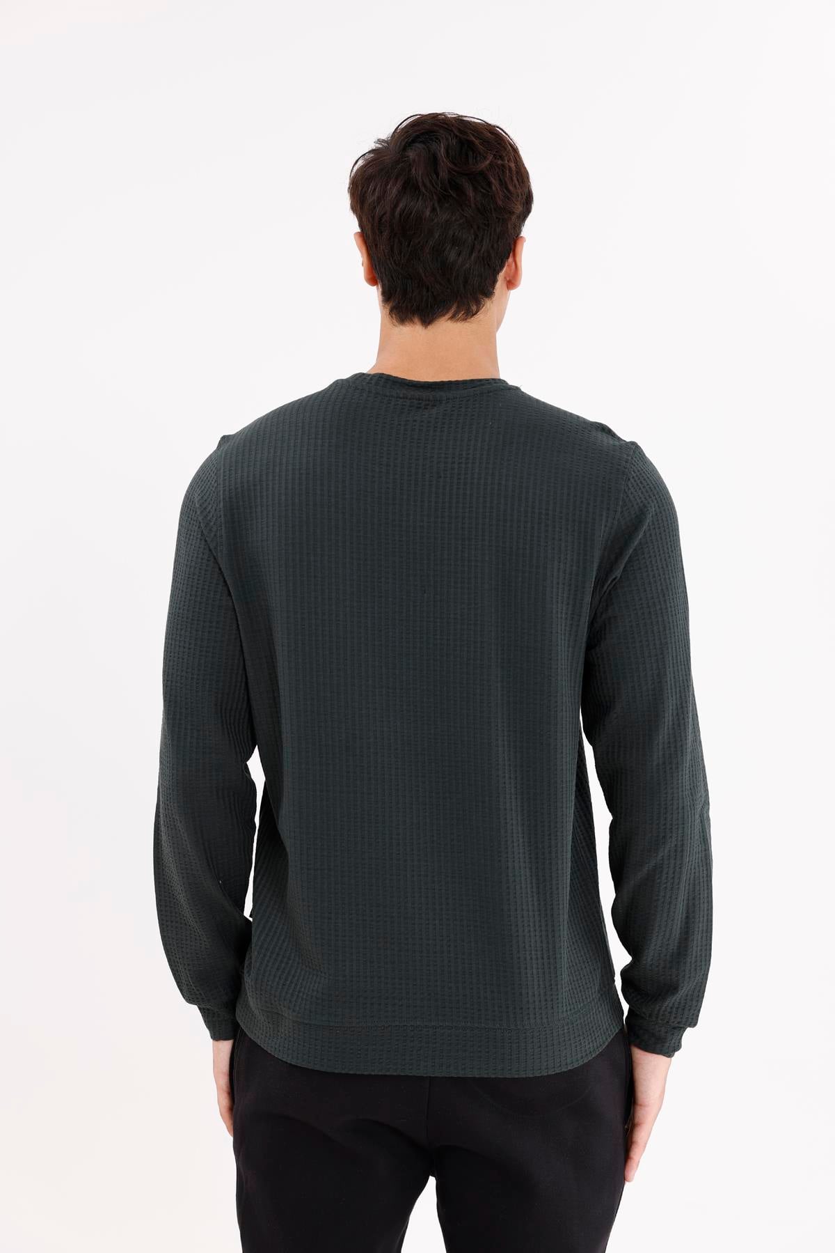 Petek Yüzeyli Bisiklet Yaka Rahat Kalıp Lastik Manşetli Mevsimlik Sweatshirt