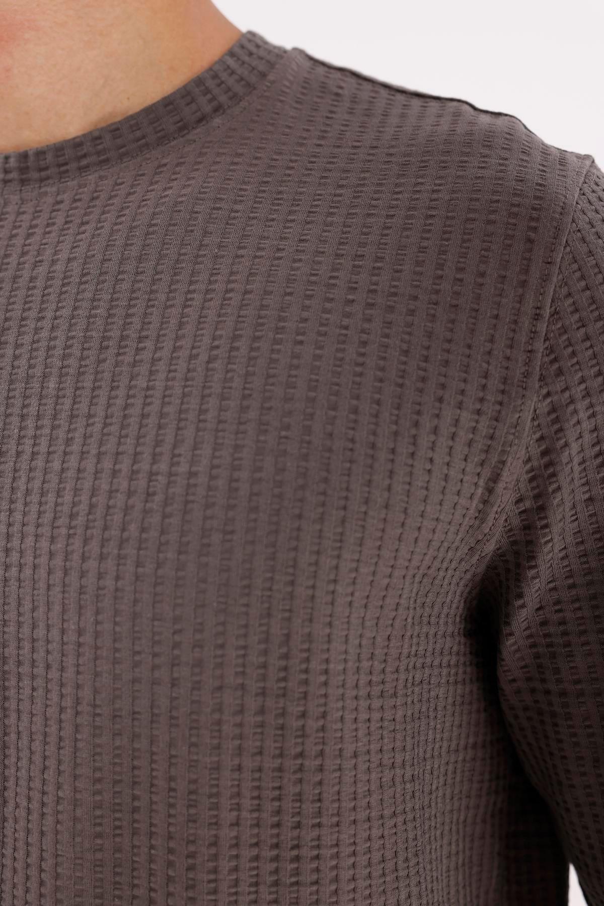 Petek Yüzeyli Bisiklet Yaka Rahat Kalıp Lastik Manşetli Mevsimlik Sweatshirt