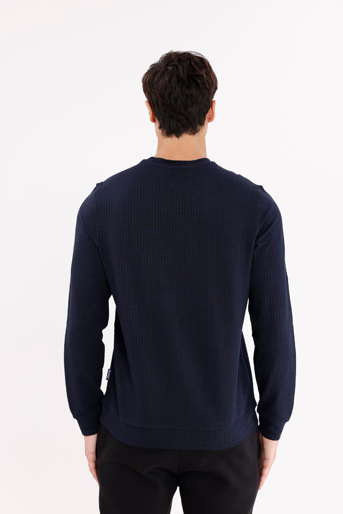 Petek Yüzeyli Bisiklet Yaka Rahat Kalıp Lastik Manşetli Mevsimlik Sweatshirt