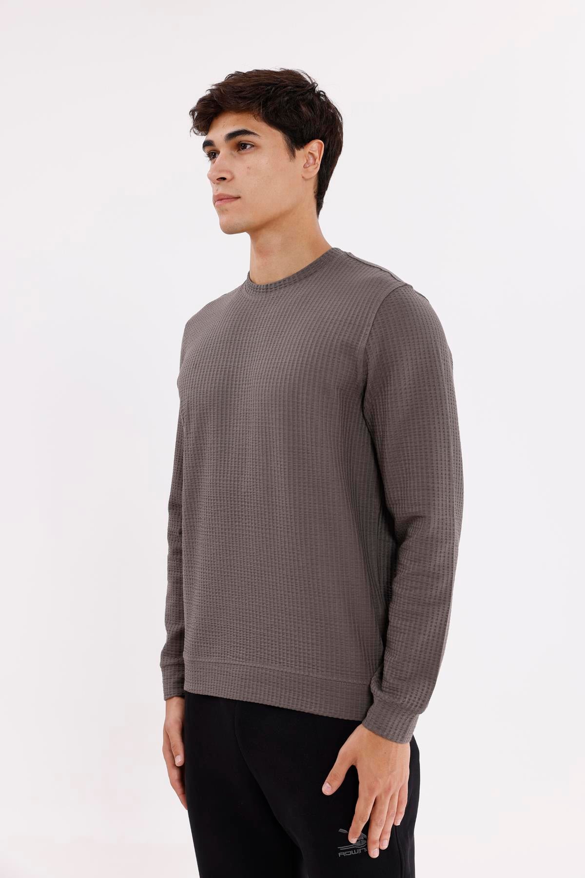 Petek Yüzeyli Bisiklet Yaka Rahat Kalıp Lastik Manşetli Mevsimlik Sweatshirt