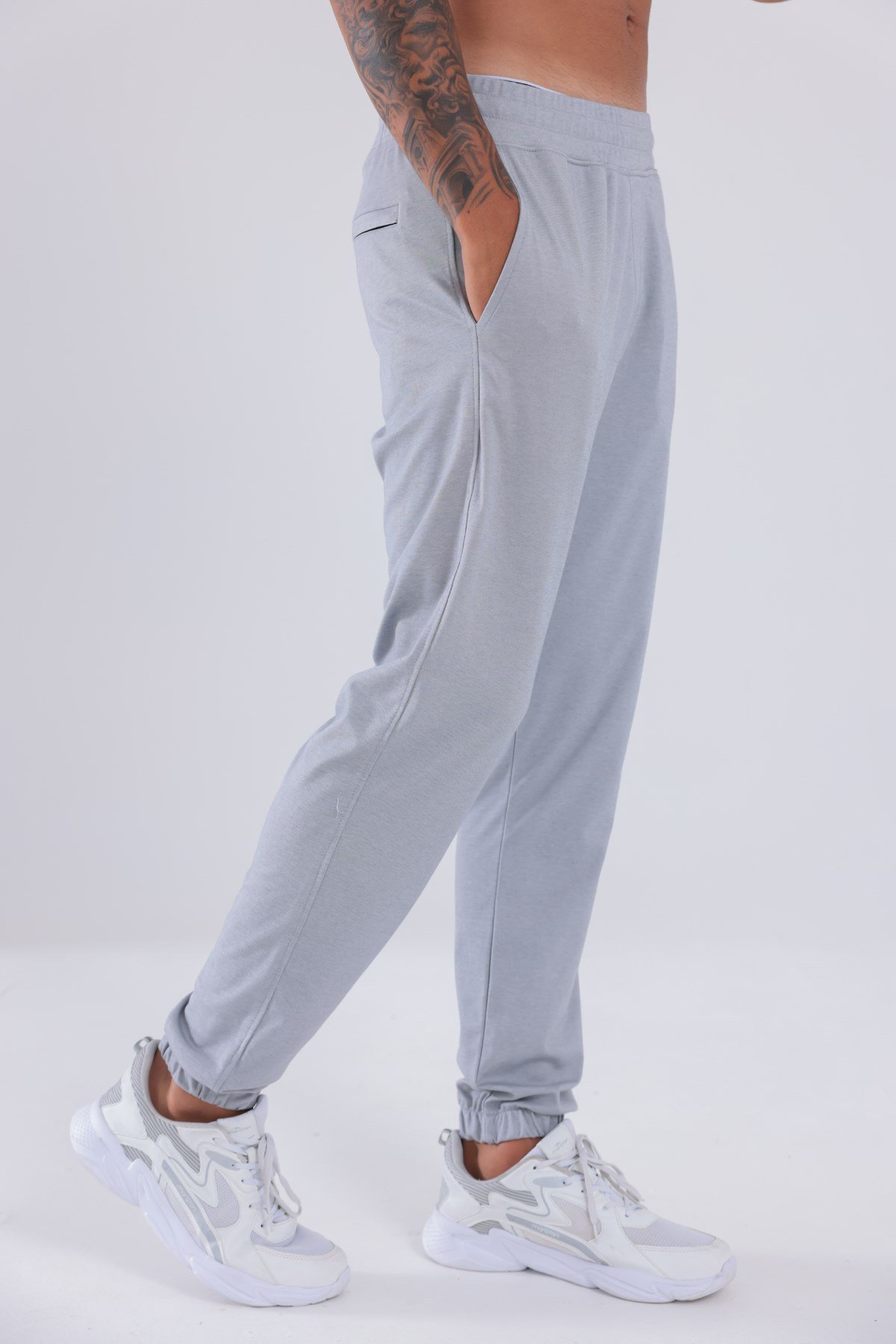 Premium Merserize Kumaş Logolu Lastikli Paça Jogger Erkek Eşofman Altı