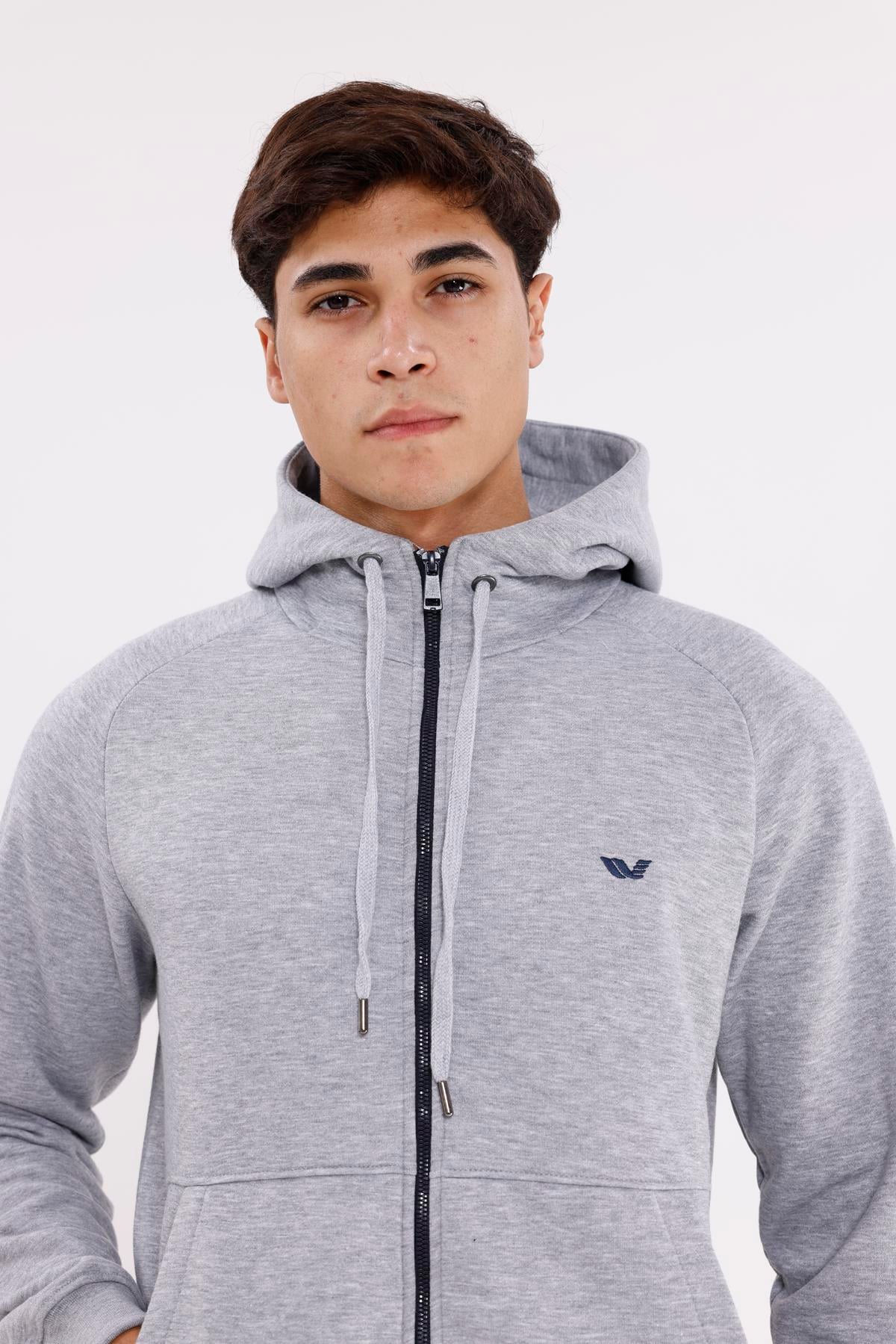 Raglan Kol Tam Fermuarlı Kordonlu Kapüşon Kanguru Cepli Süper Koton Rahat Kalıp Kapüşonlu Sweatshirt
