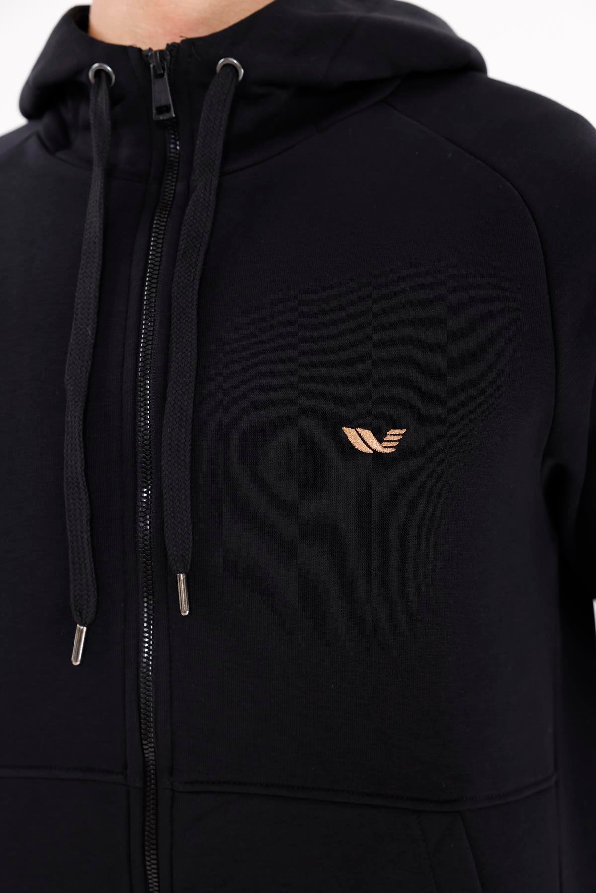 Raglan Kol Tam Fermuarlı Kordonlu Kapüşon Kanguru Cepli Süper Koton Rahat Kalıp Kapüşonlu Sweatshirt