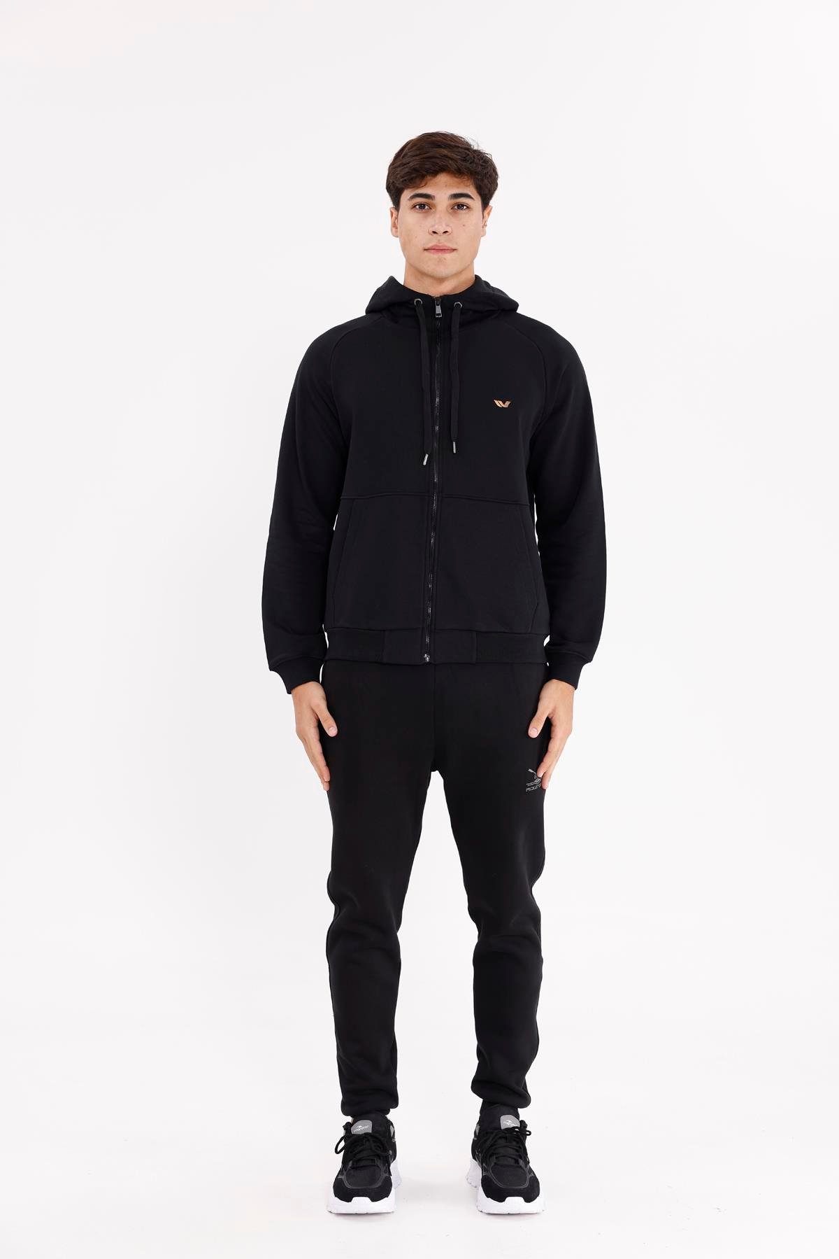 Raglan Kol Tam Fermuarlı Kordonlu Kapüşon Kanguru Cepli Süper Koton Rahat Kalıp Kapüşonlu Sweatshirt