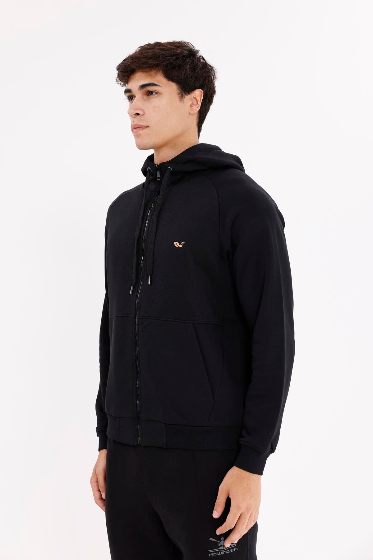 Raglan Kol Tam Fermuarlı Kordonlu Kapüşon Kanguru Cepli Süper Koton Rahat Kalıp Kapüşonlu Sweatshirt