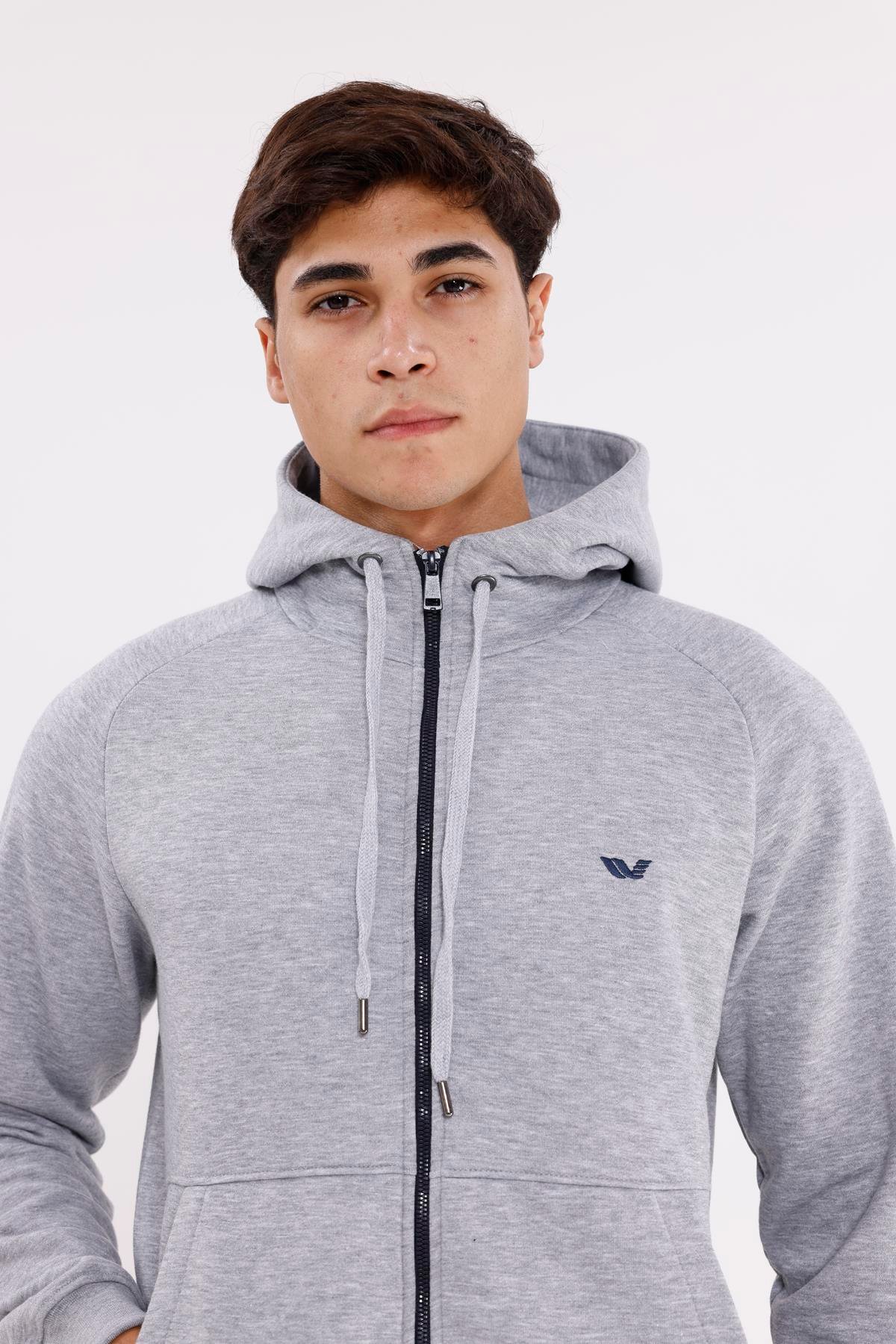 Raglan Kol Tam Fermuarlı Kordonlu Kapüşon Kanguru Cepli Süper Koton Rahat Kalıp Kapüşonlu Sweatshirt