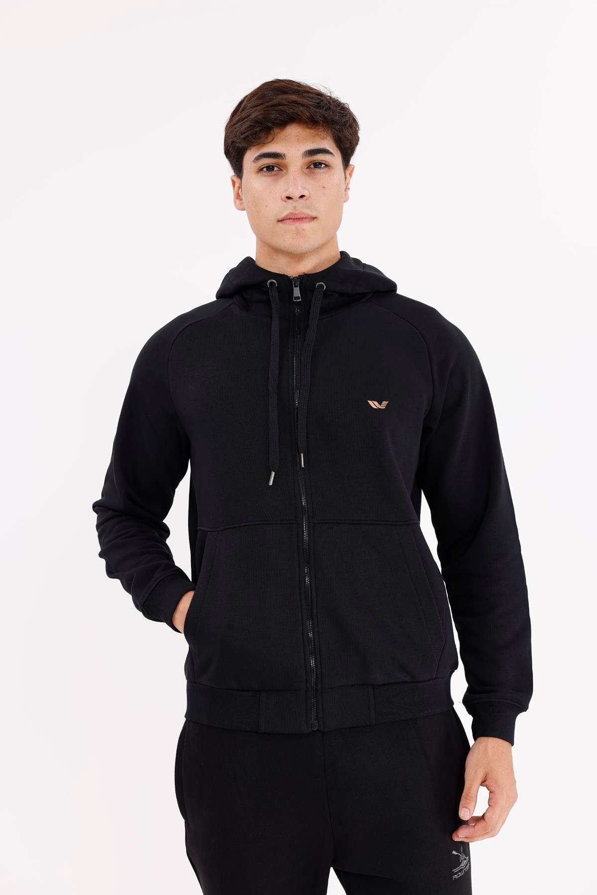 Raglan Kol Tam Fermuarlı Kordonlu Kapüşon Kanguru Cepli Süper Koton Rahat Kalıp Kapüşonlu Sweatshirt