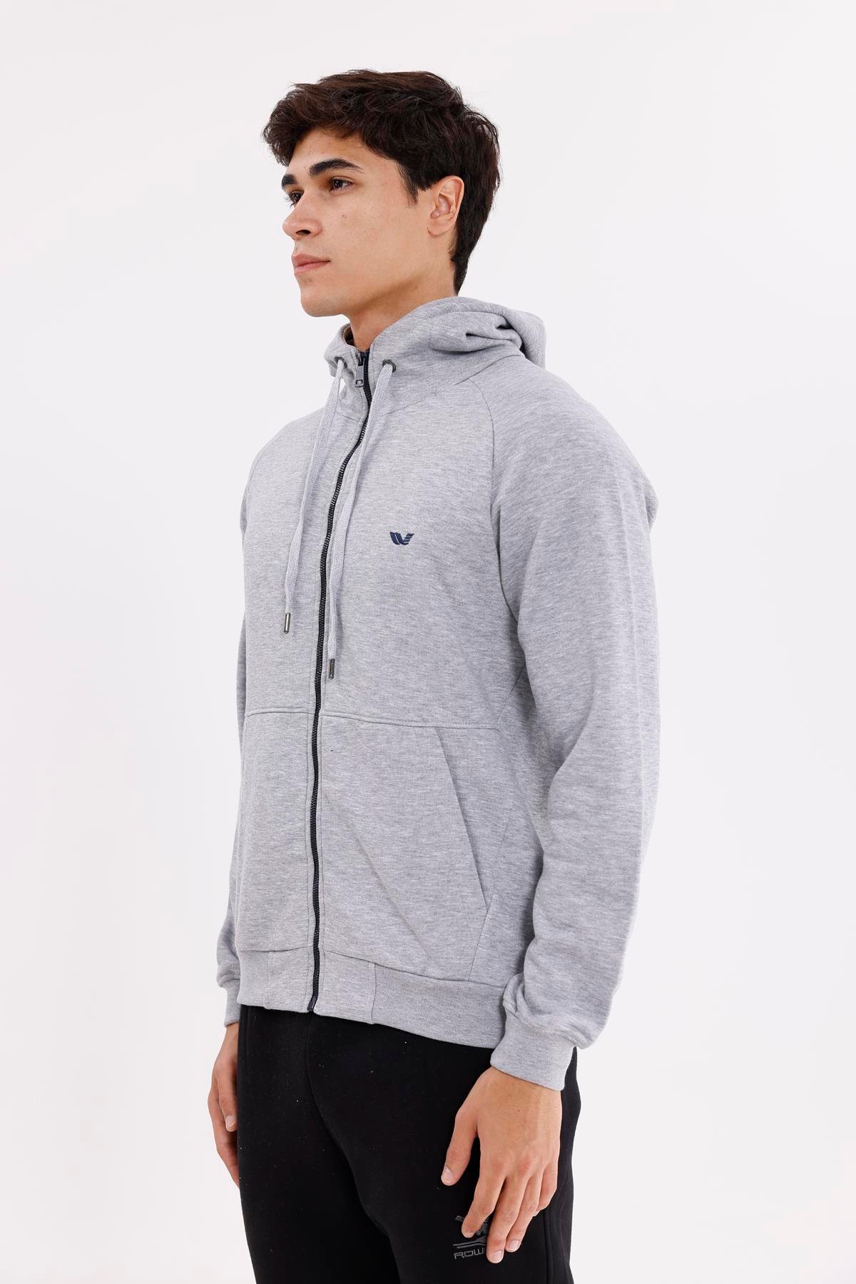 Raglan Kol Tam Fermuarlı Kordonlu Kapüşon Kanguru Cepli Süper Koton Rahat Kalıp Kapüşonlu Sweatshirt