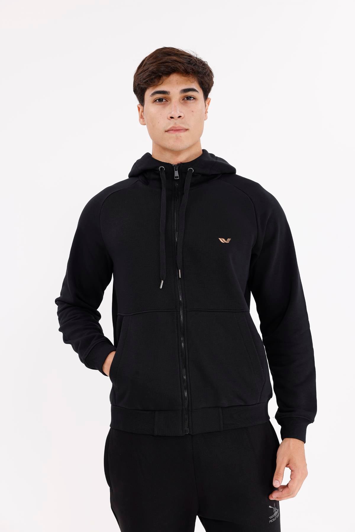 Raglan Kol Tam Fermuarlı Kordonlu Kapüşon Kanguru Cepli Süper Koton Rahat Kalıp Kapüşonlu Sweatshirt