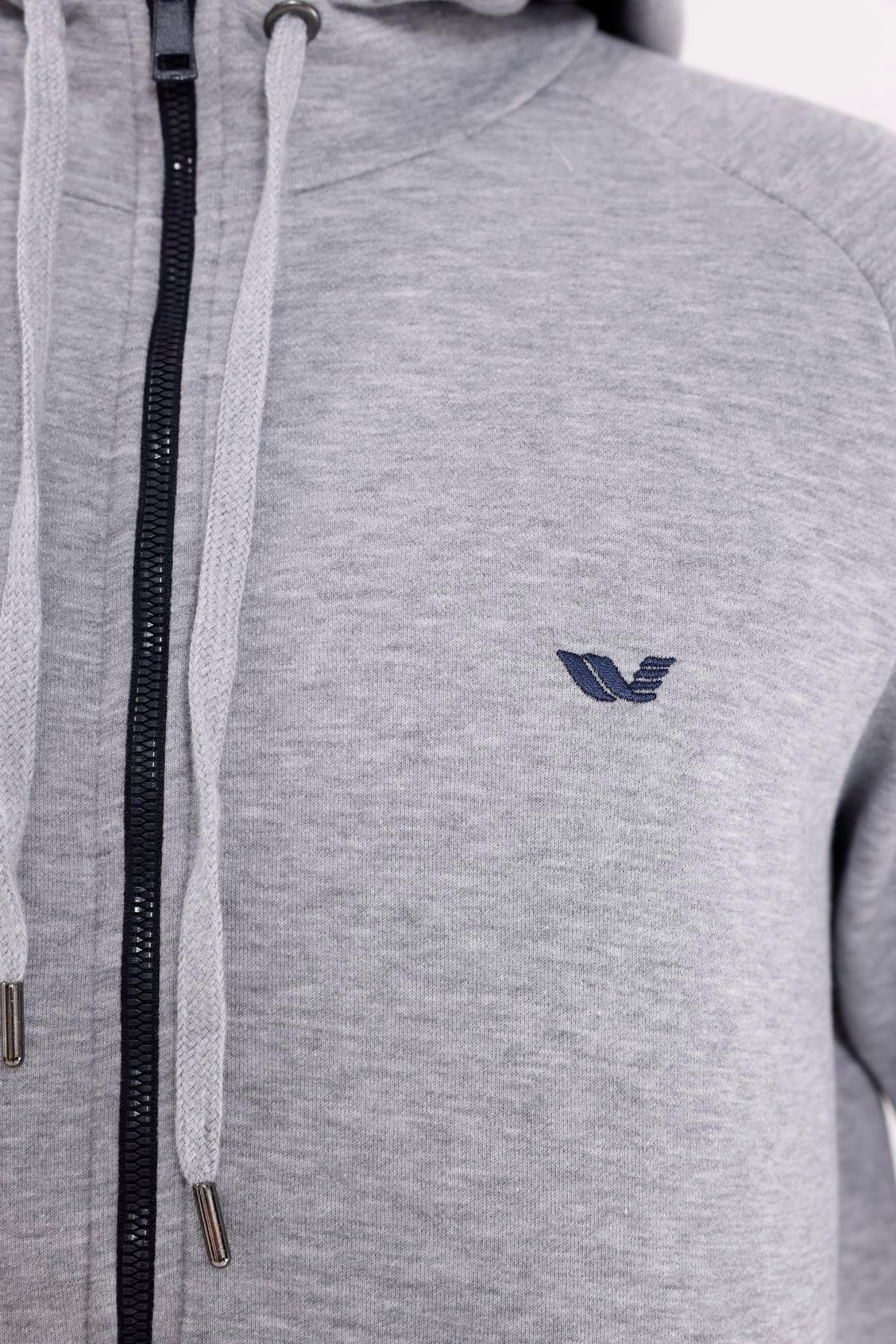 Raglan Kol Tam Fermuarlı Kordonlu Kapüşon Kanguru Cepli Süper Koton Rahat Kalıp Kapüşonlu Sweatshirt