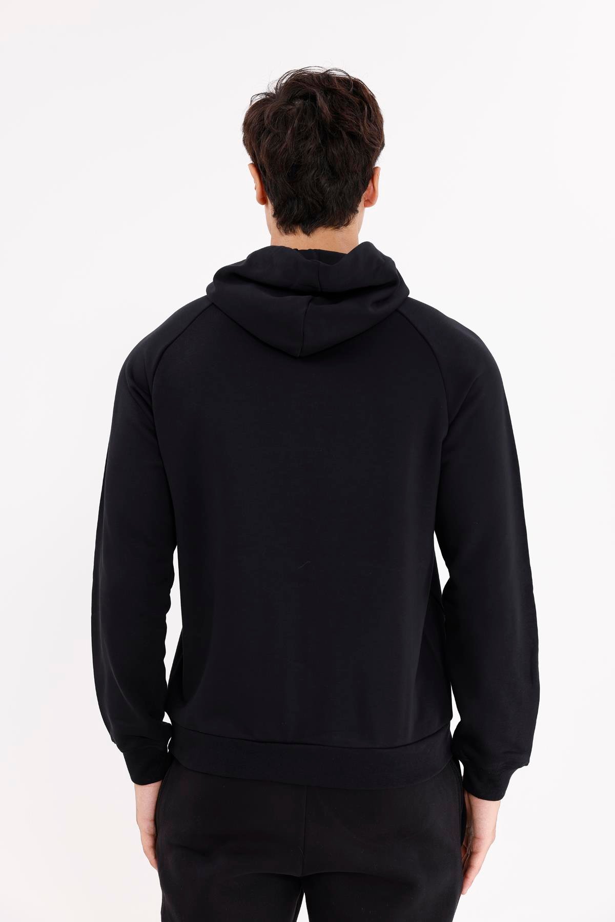 Raglan Kol Tam Fermuarlı Kordonlu Kapüşon Kanguru Cepli Süper Koton Rahat Kalıp Kapüşonlu Sweatshirt