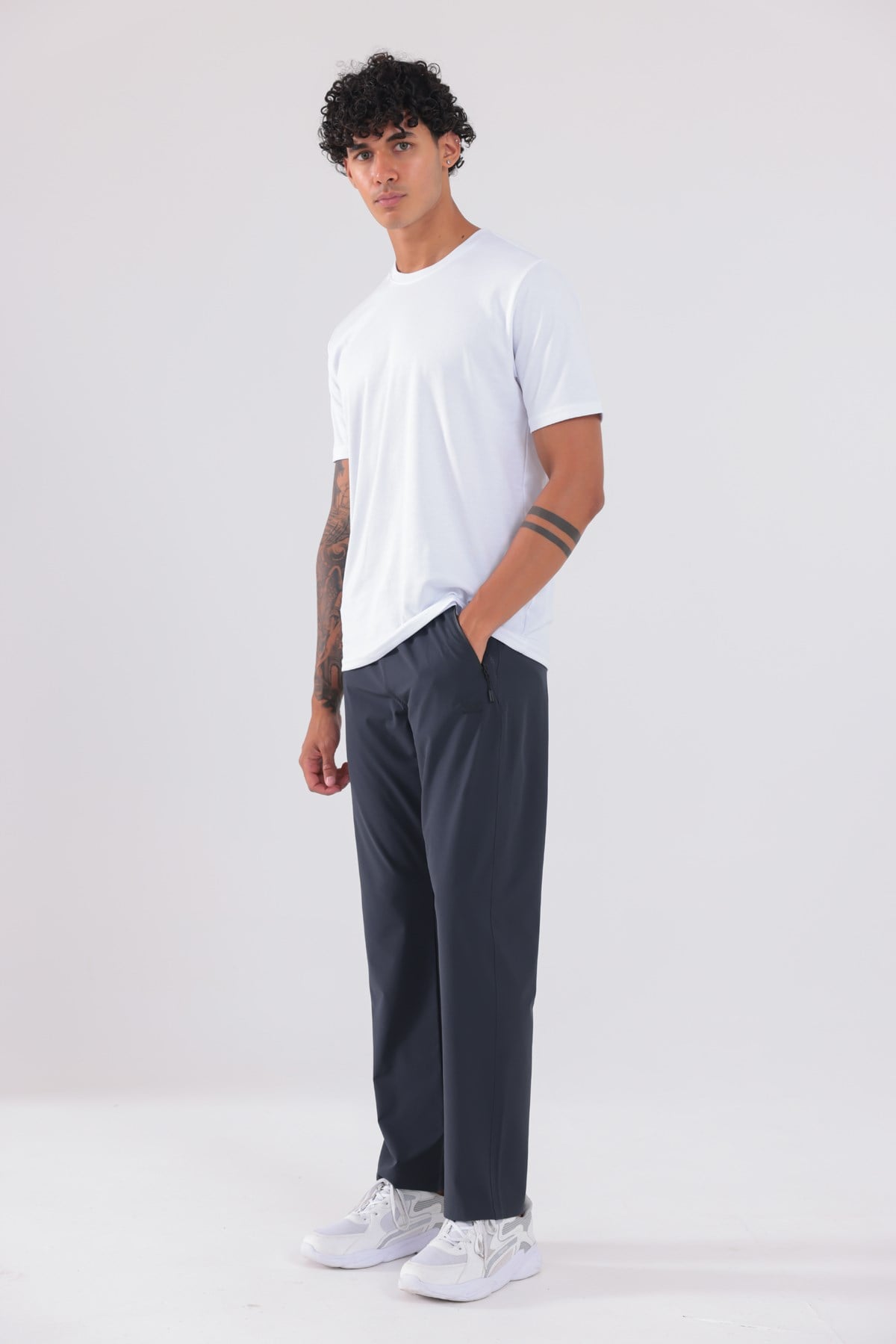 Streç Dokulu Fermuarlı Cepli Düz Paça Erkek Spor Eşofman Altı