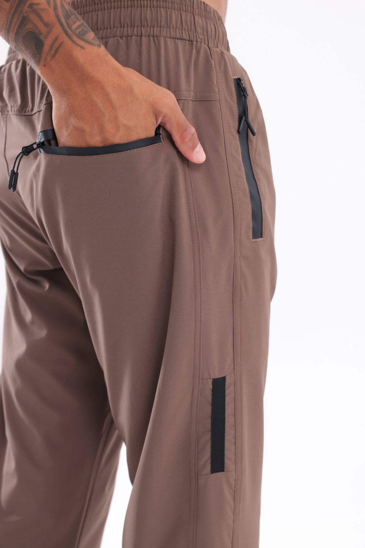Strech Dokulu Fermuarlı Cepli Düz Paça Erkek Spor Eşofman Altı