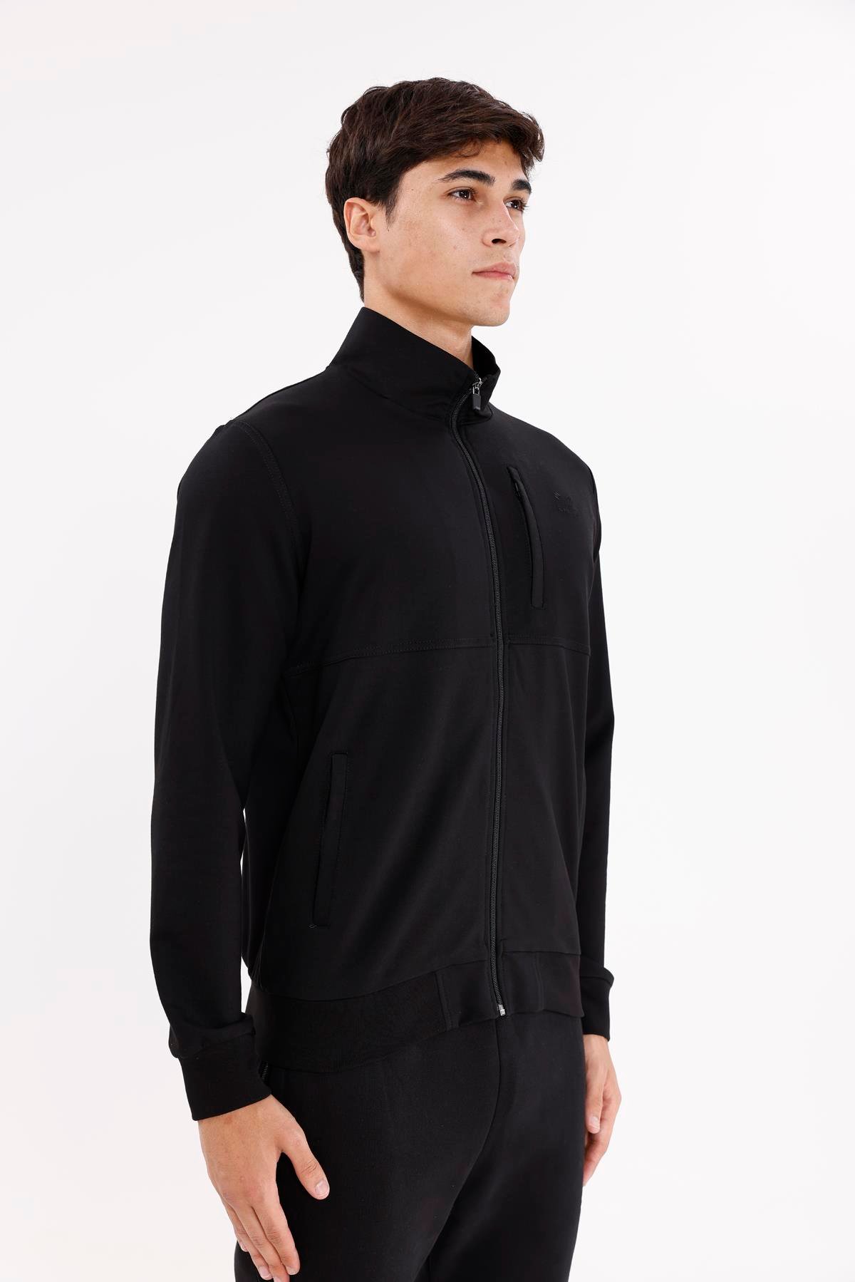 Üç Cepli Yaka Detaylı Fermuarlı Rahat Kesim Ribana Manşetli Mevsimlik Sweatshirt