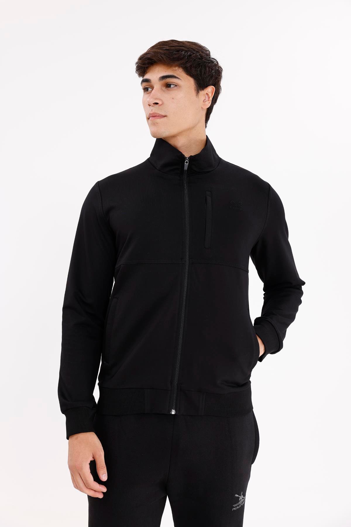 Üç Cepli Yaka Detaylı Fermuarlı Rahat Kesim Ribana Manşetli Mevsimlik Sweatshirt