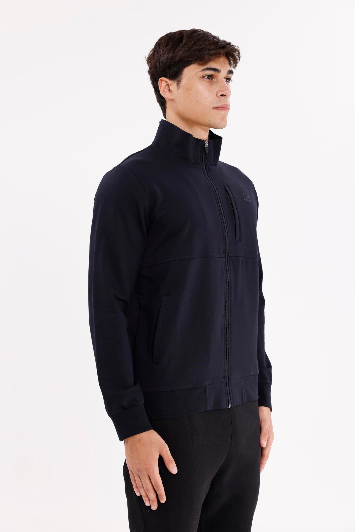 Üç Cepli Yaka Detaylı Fermuarlı Rahat Kesim Ribana Manşetli Mevsimlik Sweatshirt