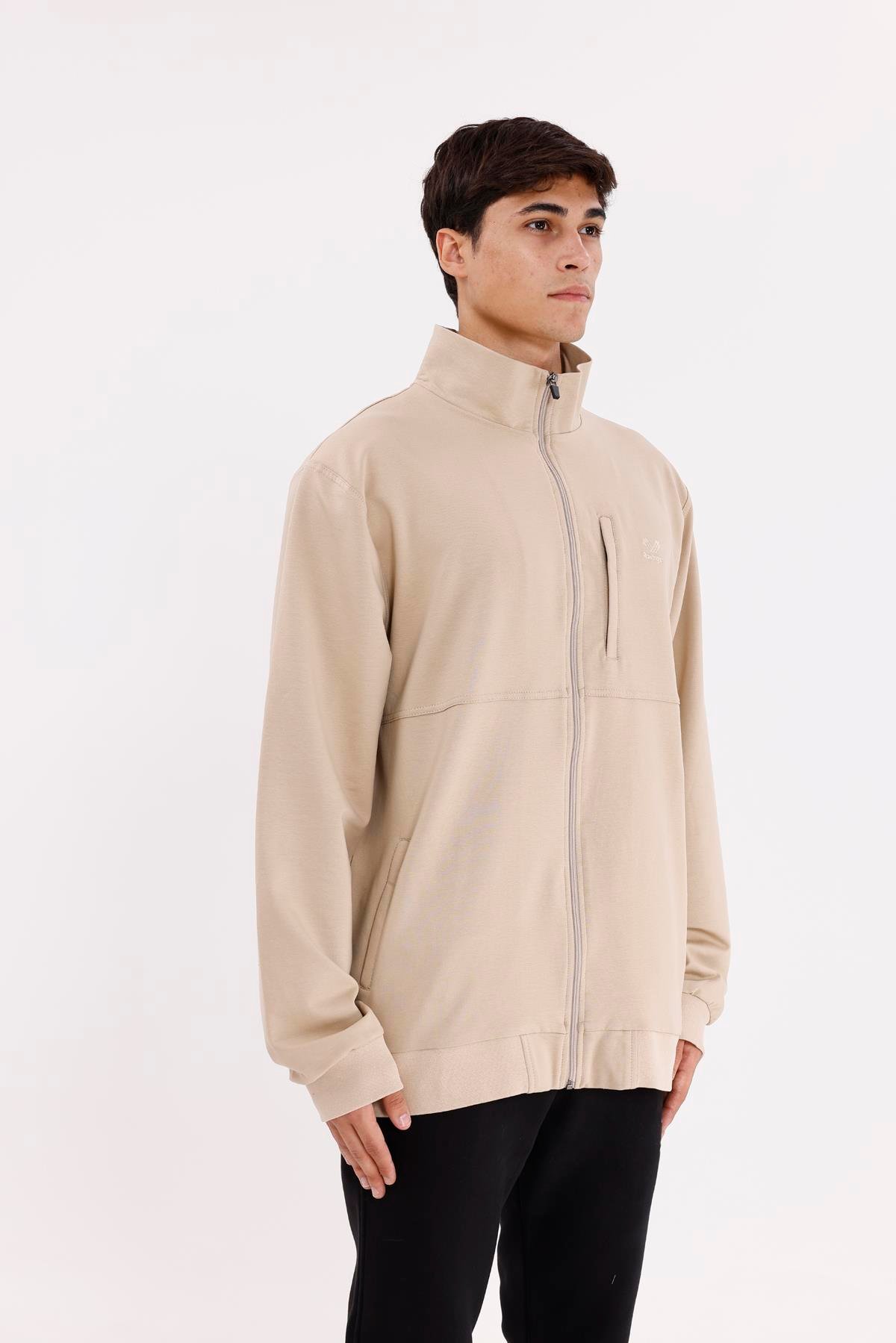 Üç Cepli Yaka Detaylı Fermuarlı Rahat Kesim Ribana Manşetli Mevsimlik Sweatshirt