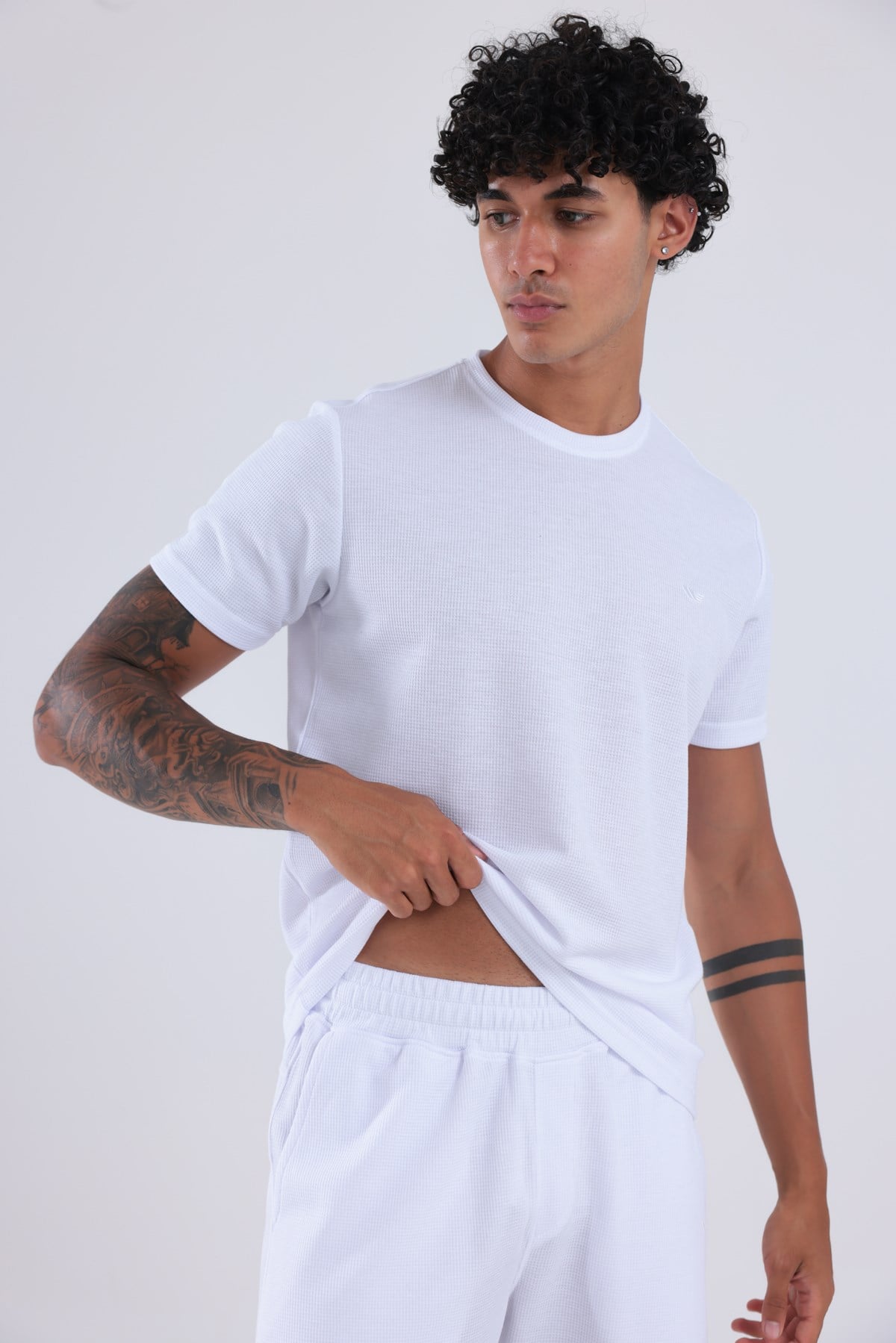 Waffle Dokulu Nakış Logo Detaylı Oversize Erkek T-Shirt