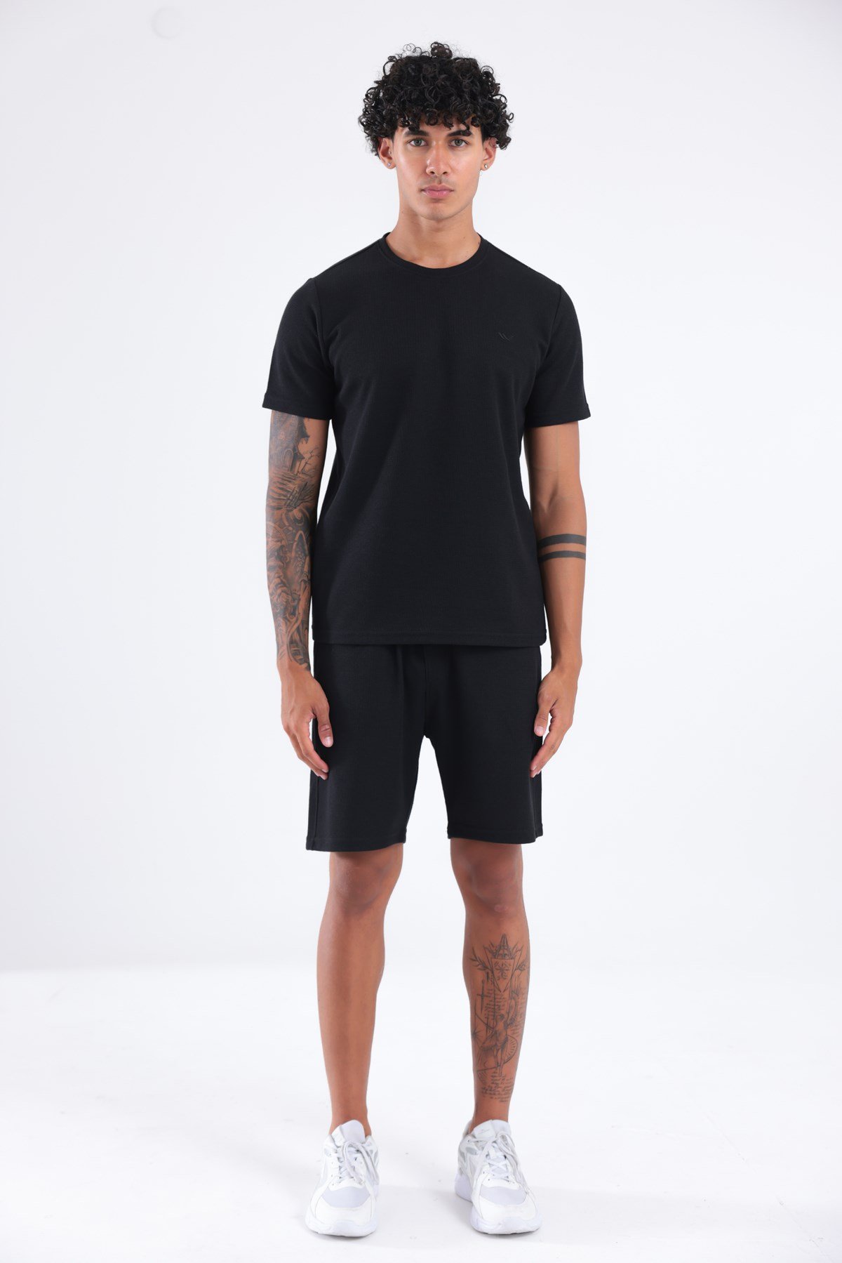 Waffle Dokulu Nakış Logo Detaylı Oversize Erkek T-Shirt