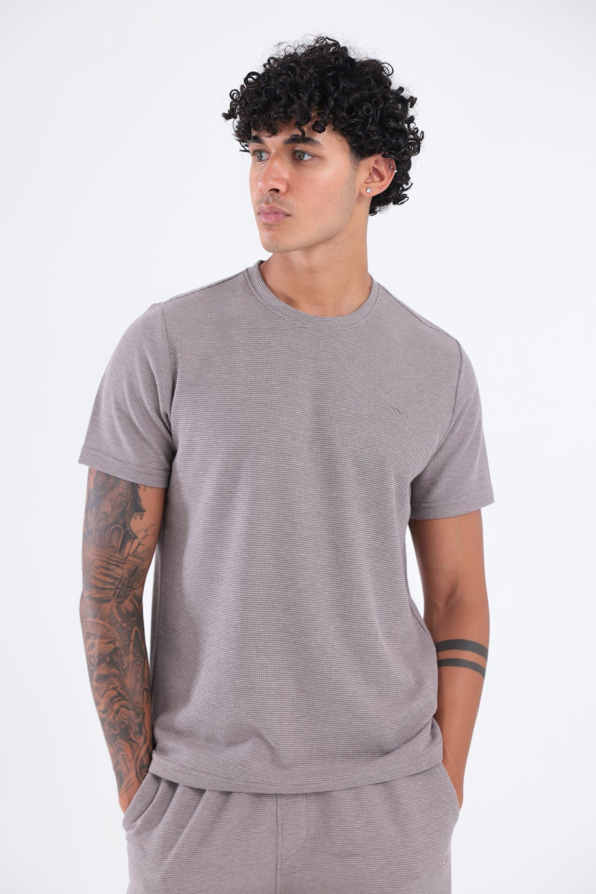 Waffle Dokulu Nakış Logo Detaylı Oversize Erkek T-Shirt