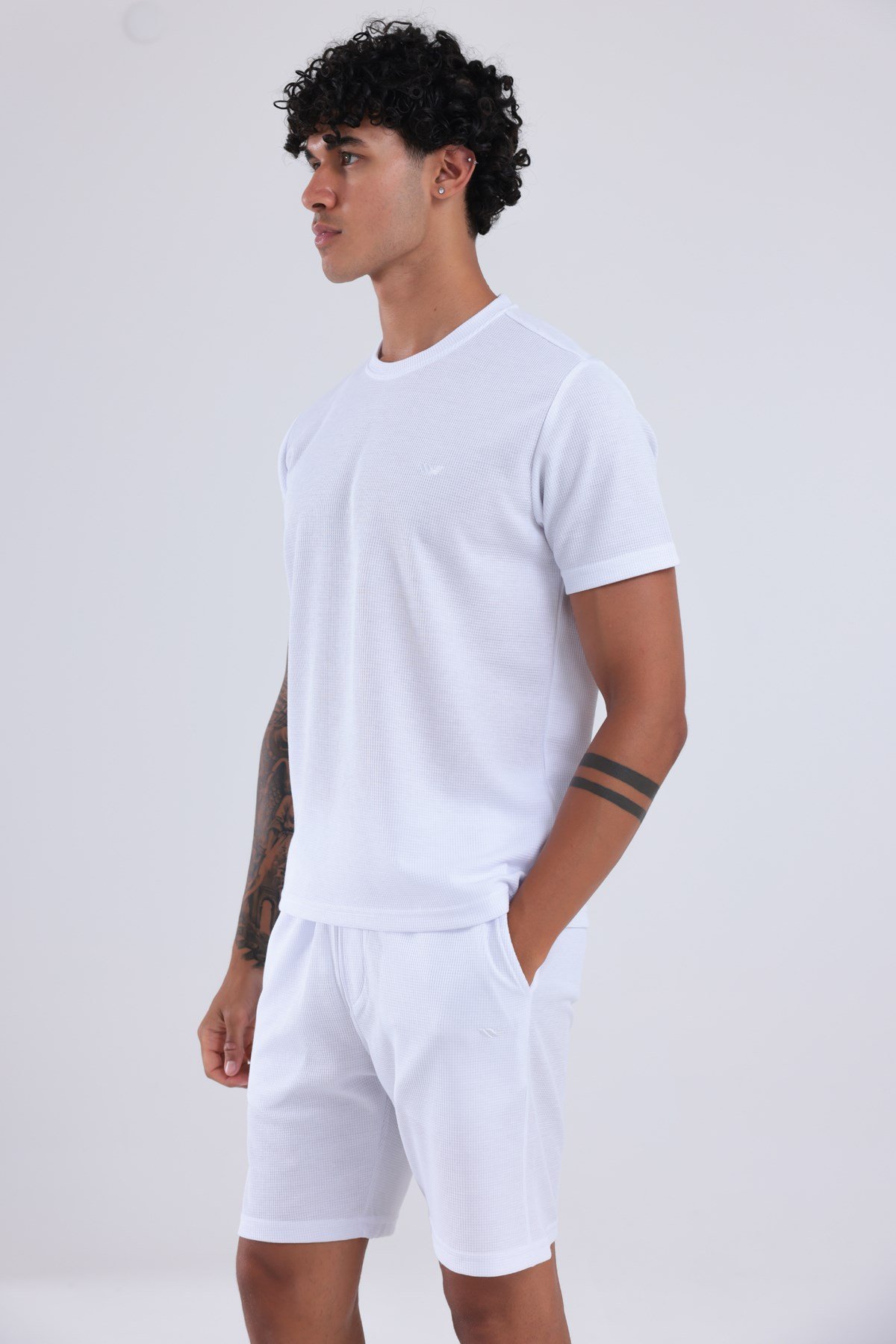 Waffle Dokulu Nakış Logo Detaylı Oversize Erkek T-Shirt