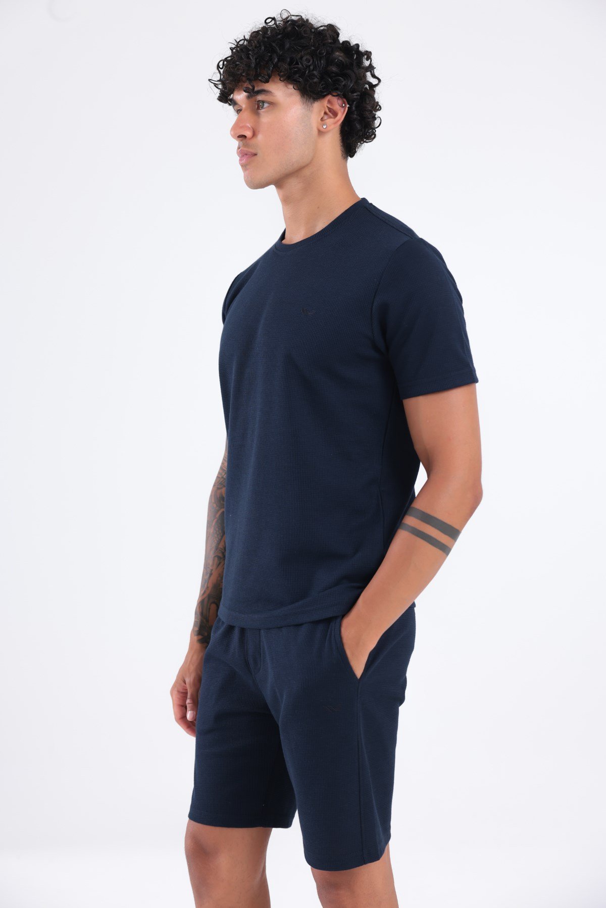 Waffle Dokulu Nakış Logo Detaylı Oversize Erkek T-Shirt