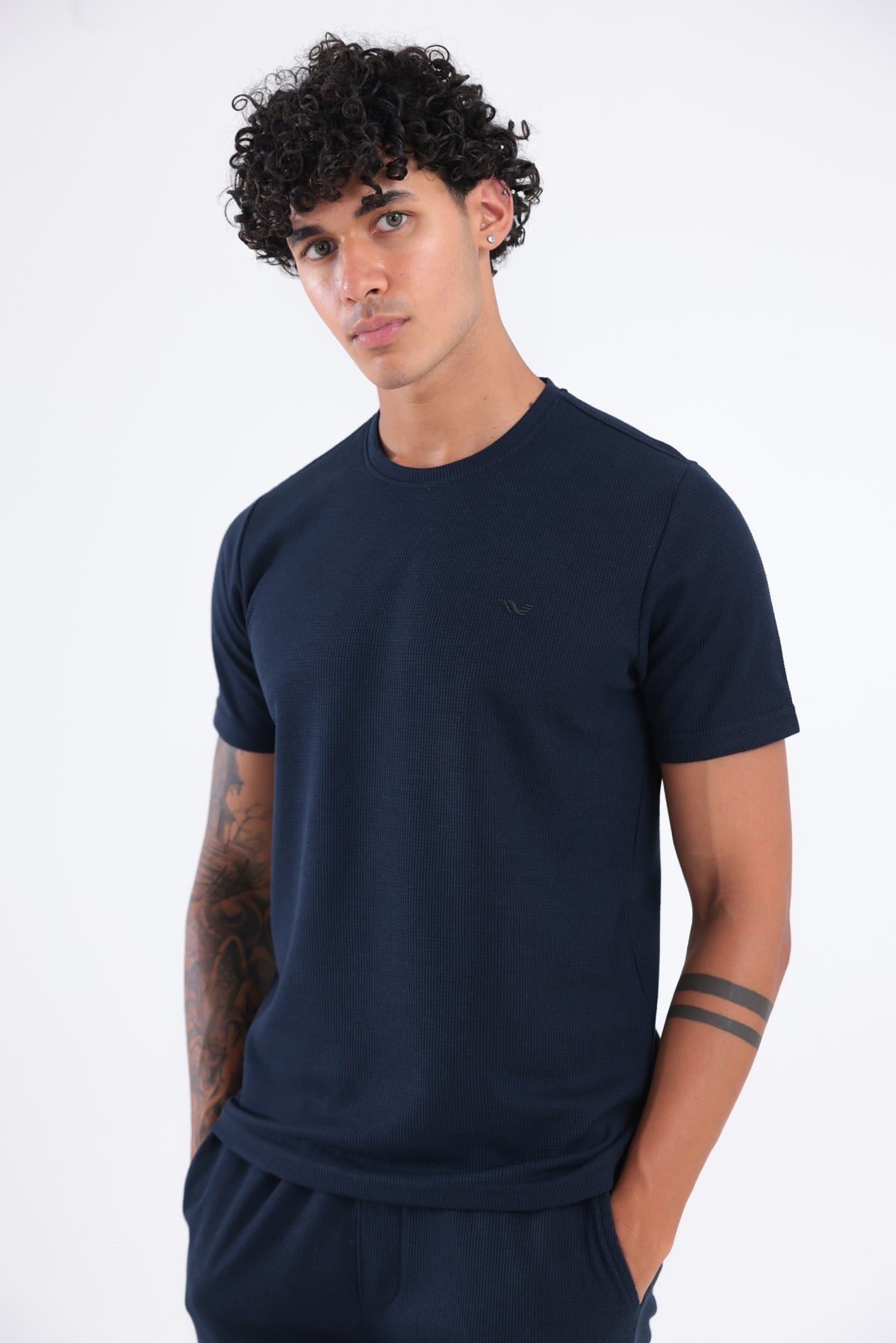 Waffle Dokulu Nakış Logo Detaylı Oversize Erkek T-Shirt