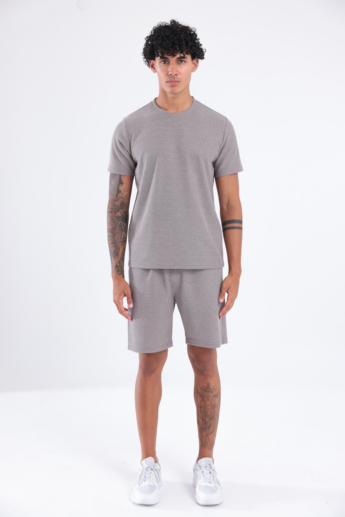 Waffle Dokulu Nakış Logo Detaylı Oversize Erkek T-Shirt