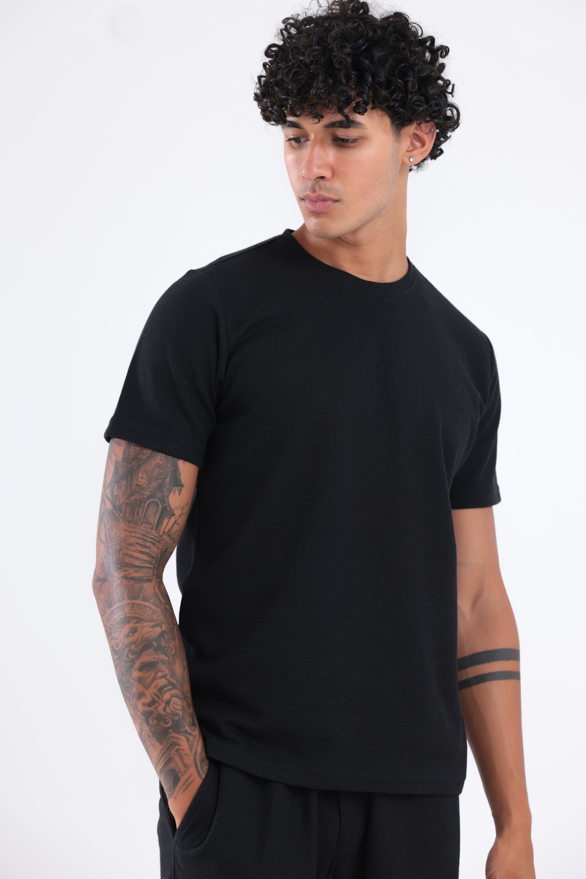 Waffle Dokulu Nakış Logo Detaylı Oversize Erkek T-Shirt