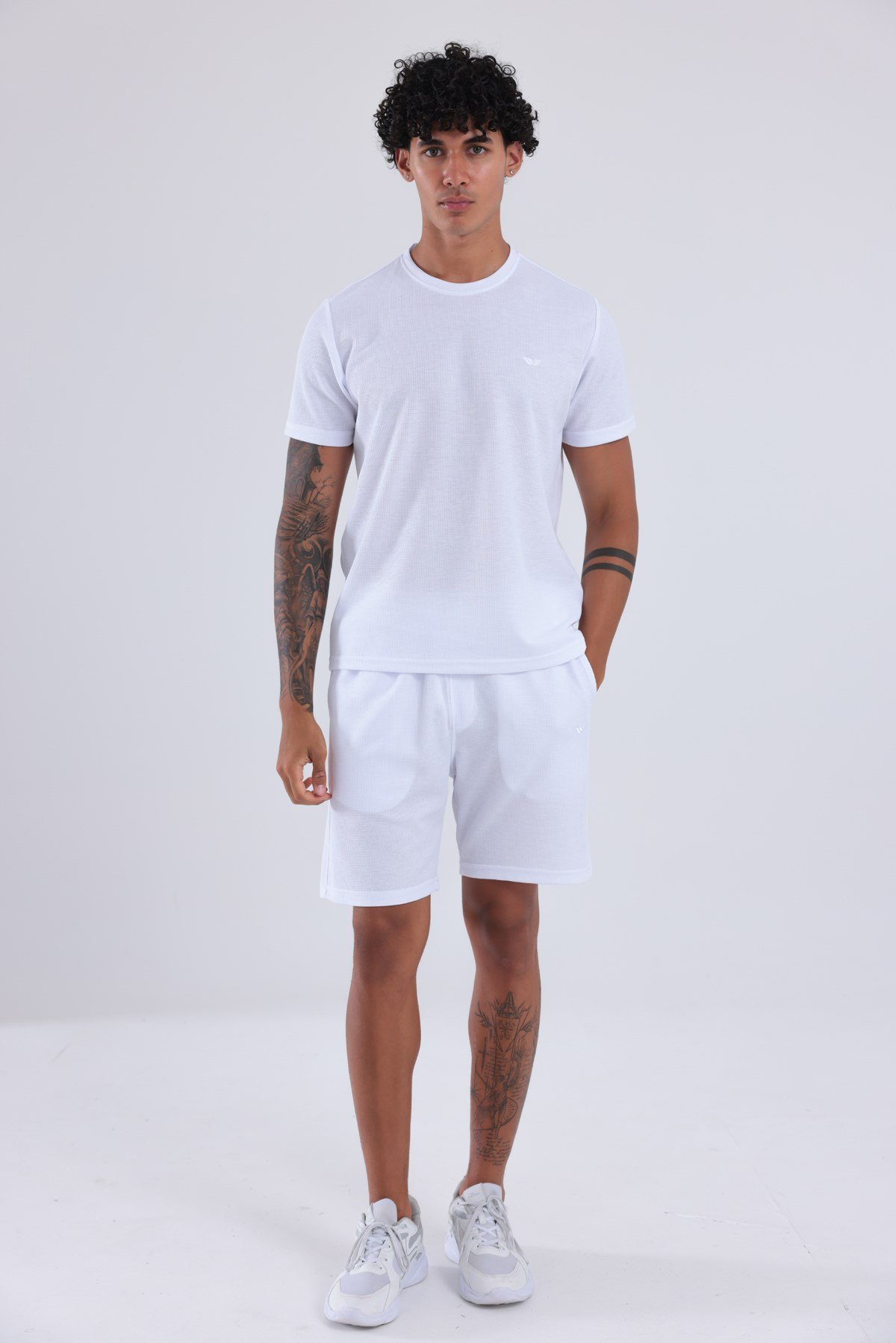 Waffle Dokulu Nakış Logo Detaylı Oversize Erkek T-Shirt