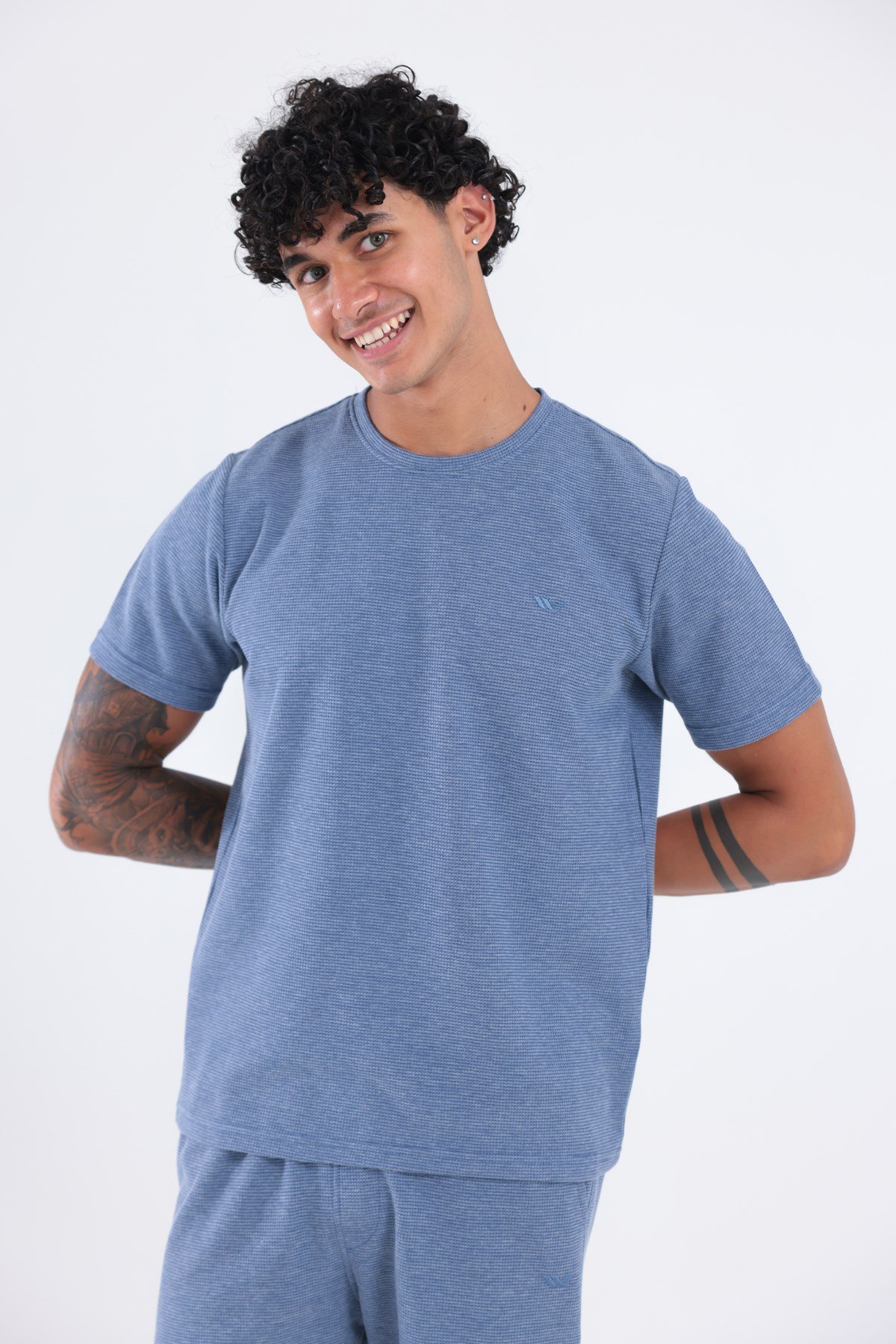 Waffle Dokulu Nakış Logo Detaylı Oversize Erkek T-Shirt