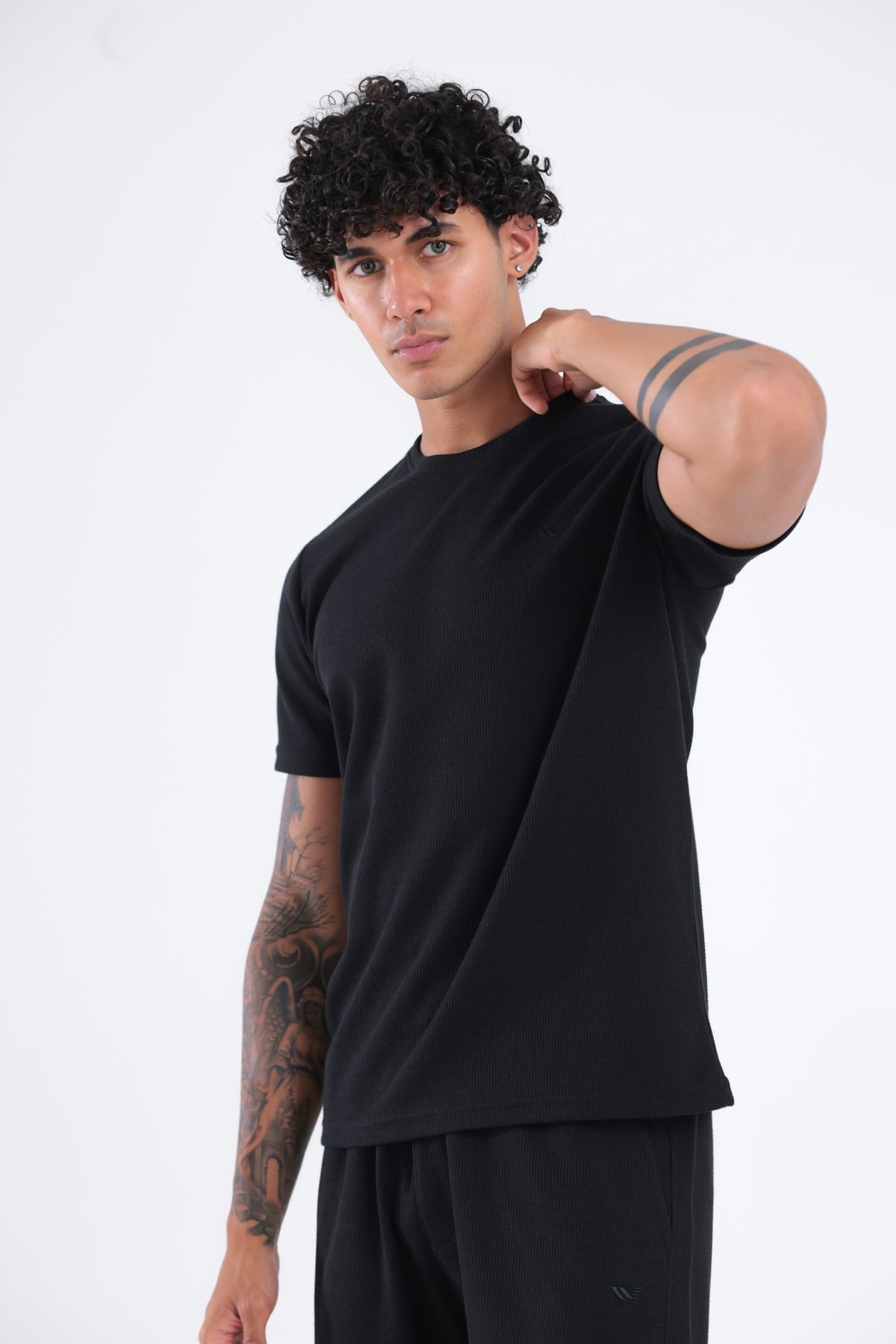 Waffle Dokulu Nakış Logo Detaylı Oversize Erkek T-Shirt