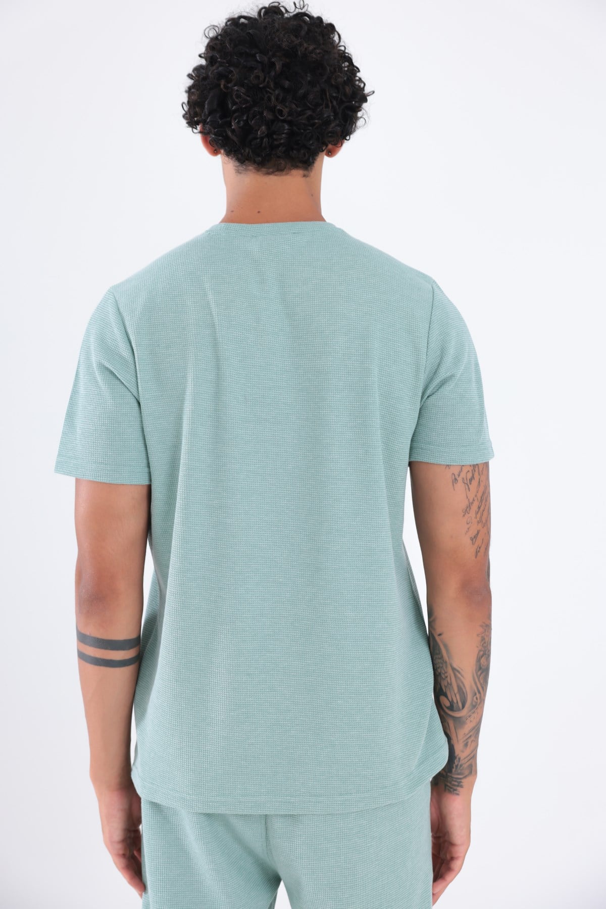 Waffle Dokulu Nakış Logo Detaylı Oversize Erkek T-Shirt