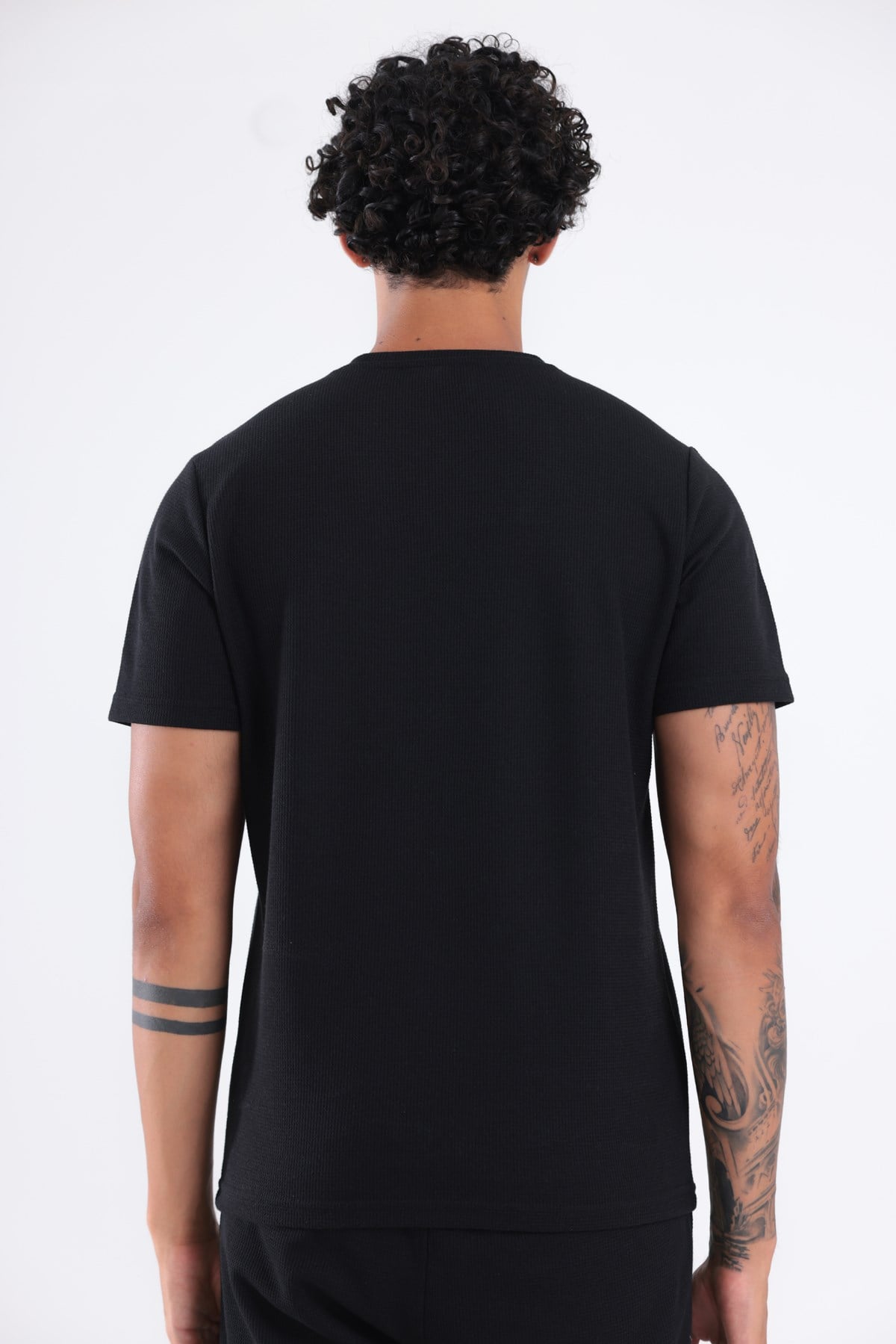 Waffle Dokulu Nakış Logo Detaylı Oversize Erkek T-Shirt