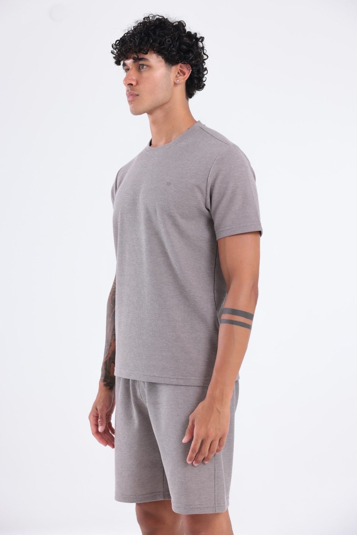 Waffle Dokulu Nakış Logo Detaylı Oversize Erkek T-Shirt