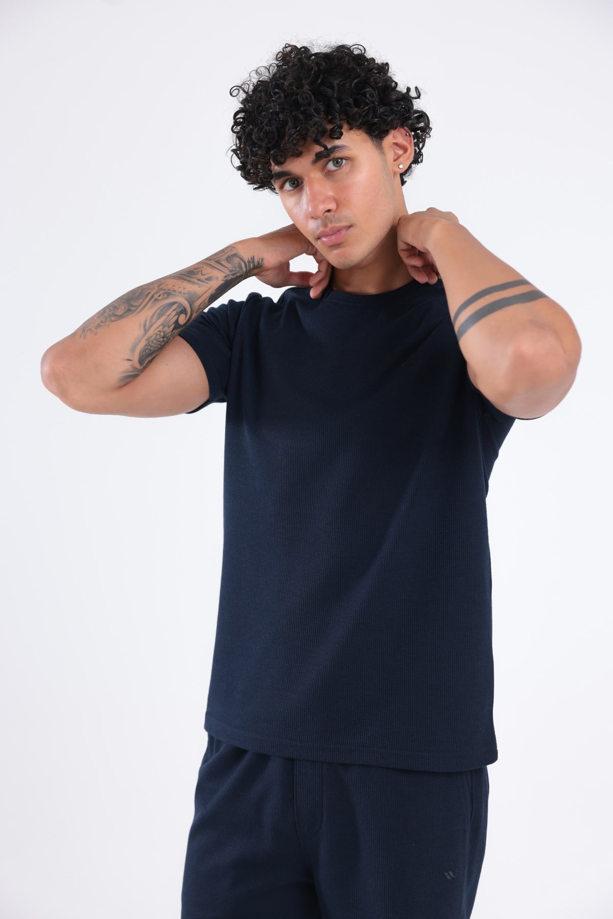 Waffle Dokulu Nakış Logo Detaylı Oversize Erkek T-Shirt