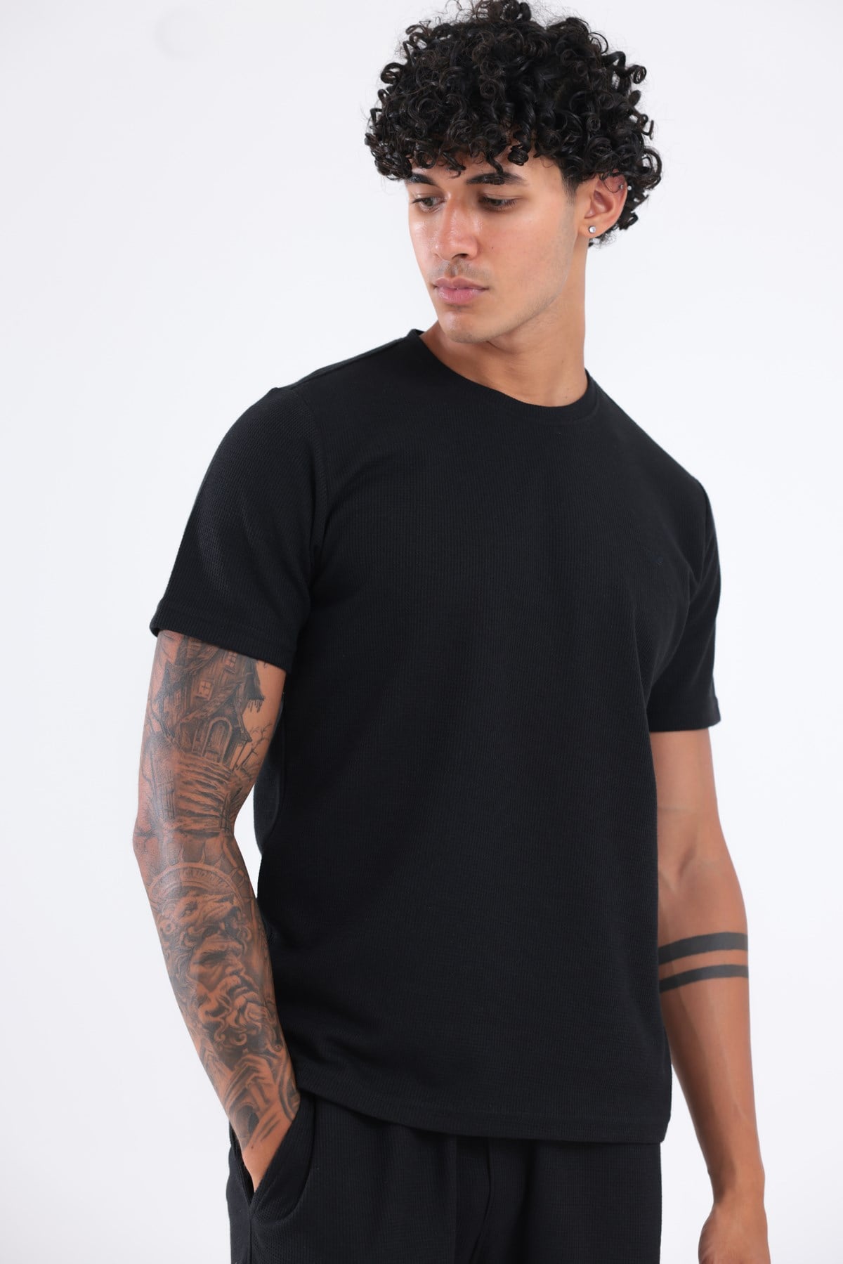 Waffle Dokulu Nakış Logo Detaylı Oversize Erkek T-Shirt