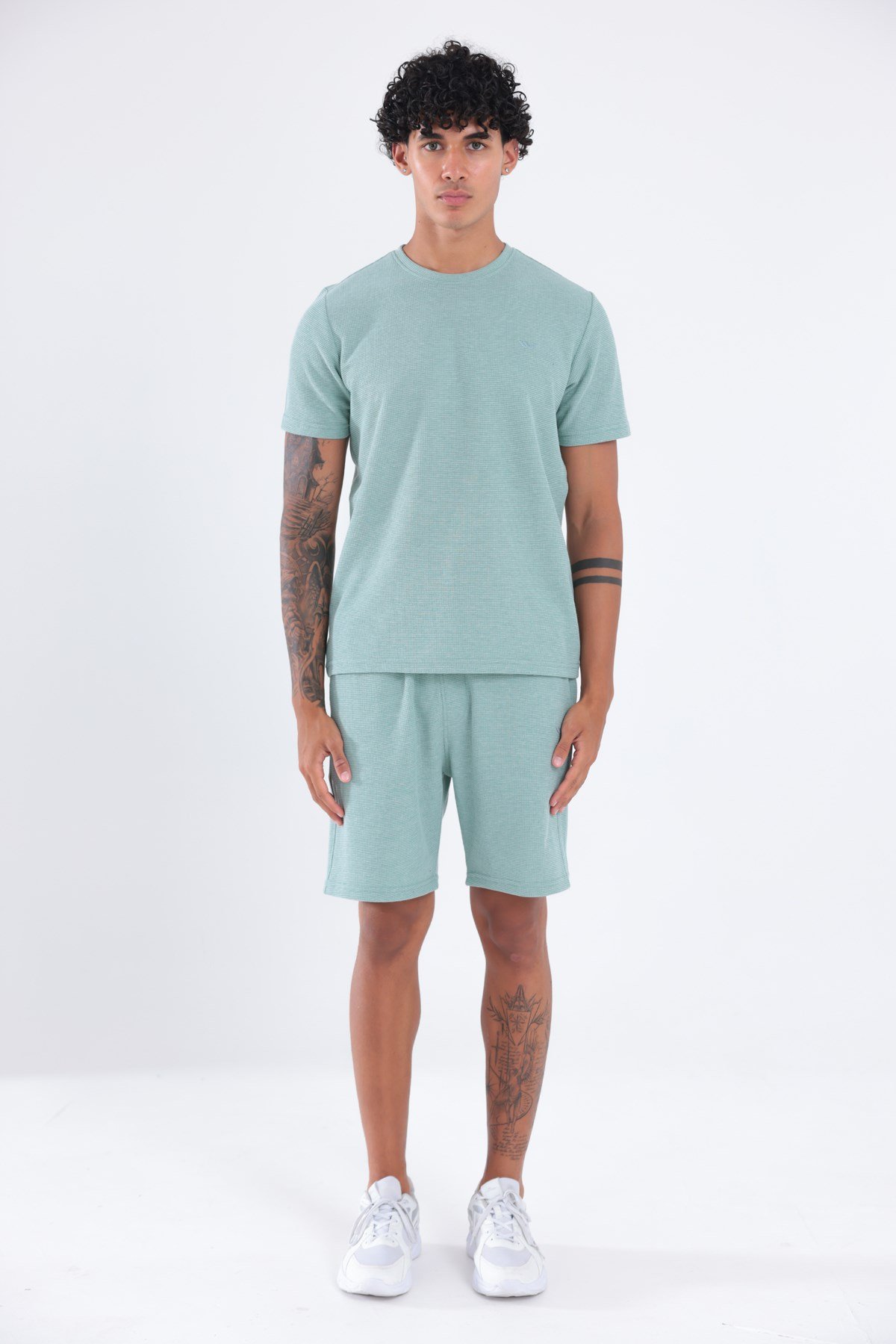 Waffle Dokulu Nakış Logo Detaylı Oversize Erkek T-Shirt