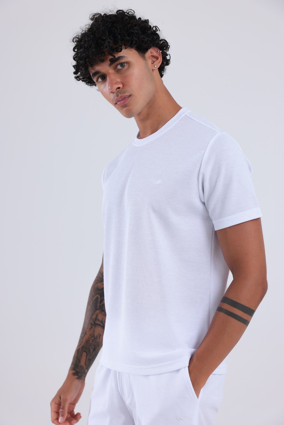 Waffle Dokulu Nakış Logo Detaylı Oversize Erkek T-Shirt