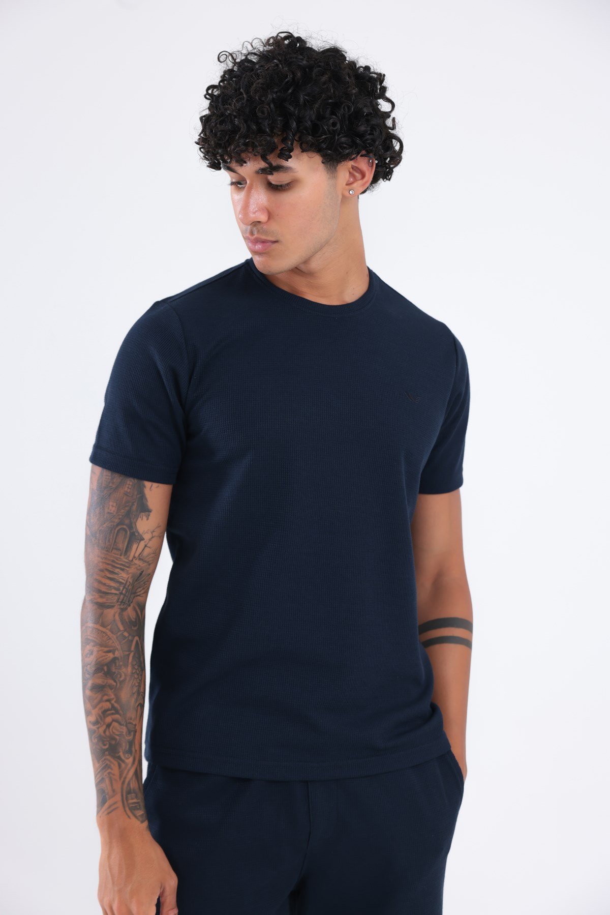 Waffle Dokulu Nakış Logo Detaylı Oversize Erkek T-Shirt