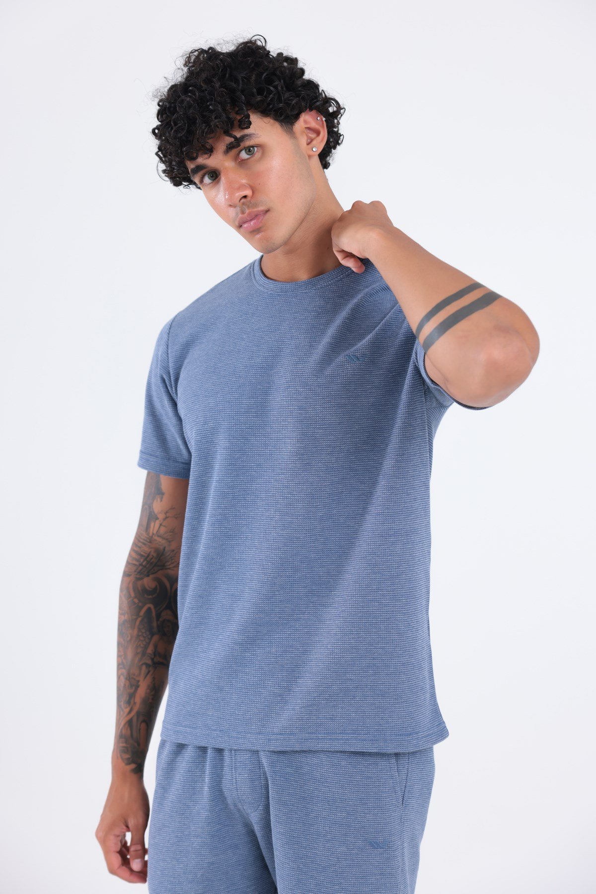 Waffle Dokulu Nakış Logo Detaylı Oversize Erkek T-Shirt