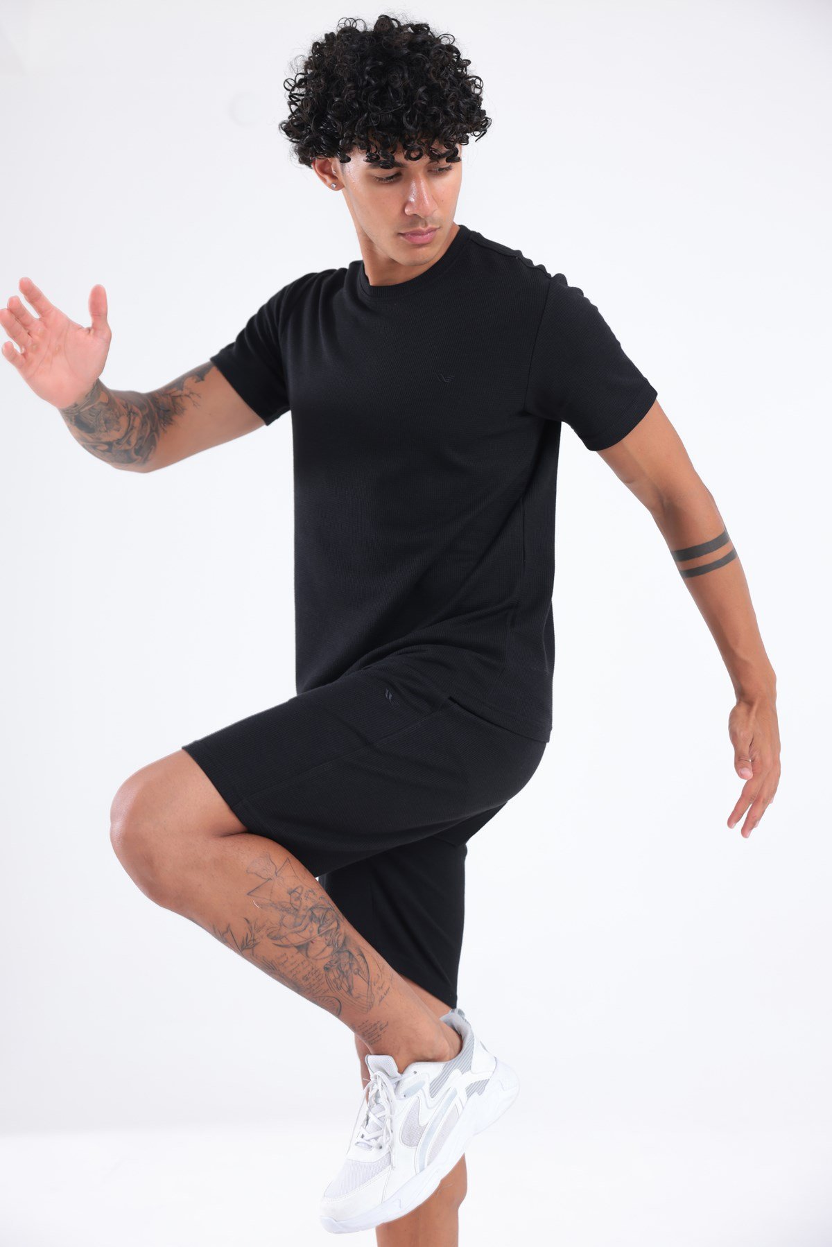 Waffle Dokulu Nakış Logo Detaylı Oversize Erkek T-Shirt